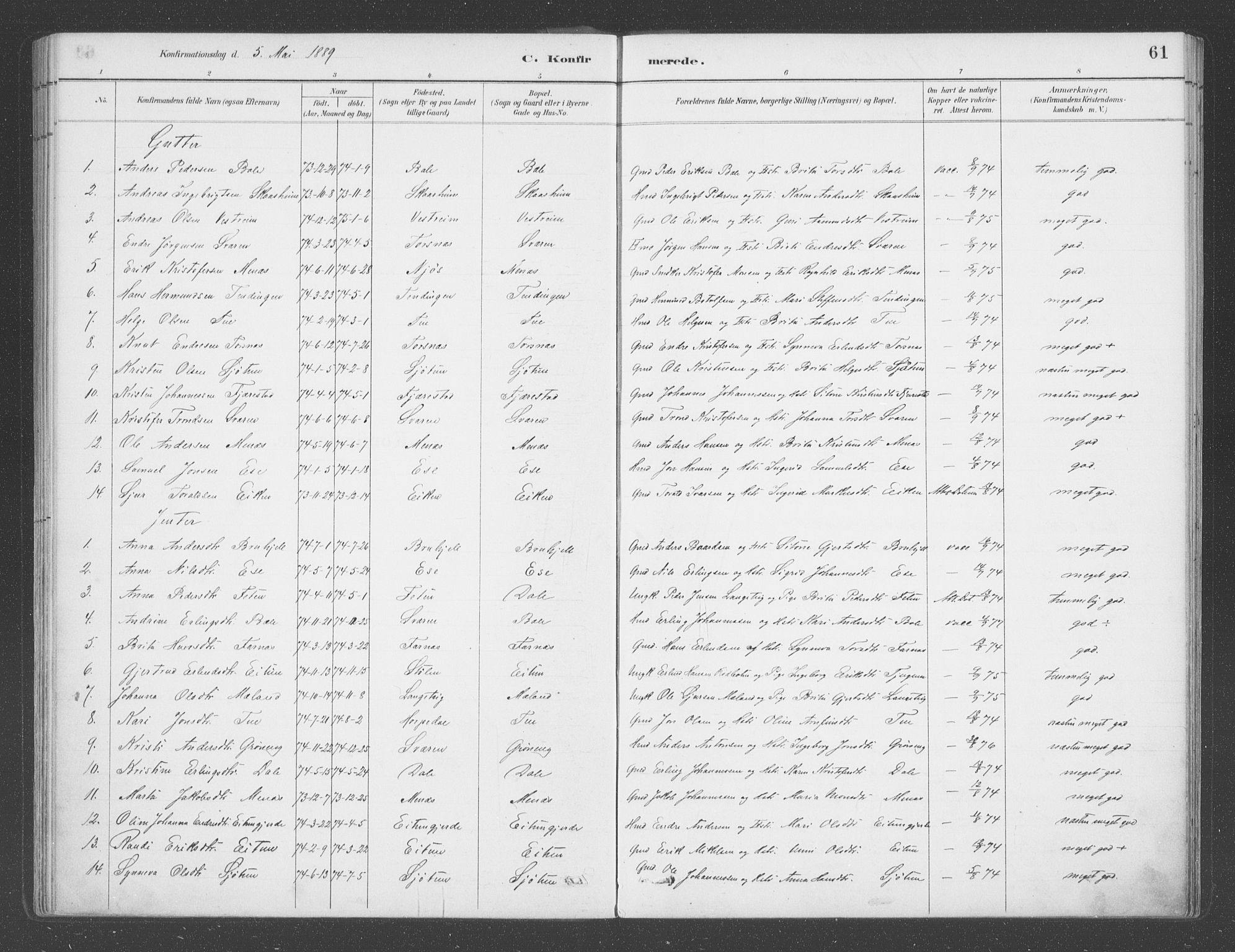 Balestrand sokneprestembete, SAB/A-79601/H/Haa/Haab/L0001: Parish register (official) no. B  1, 1889-1910, p. 61