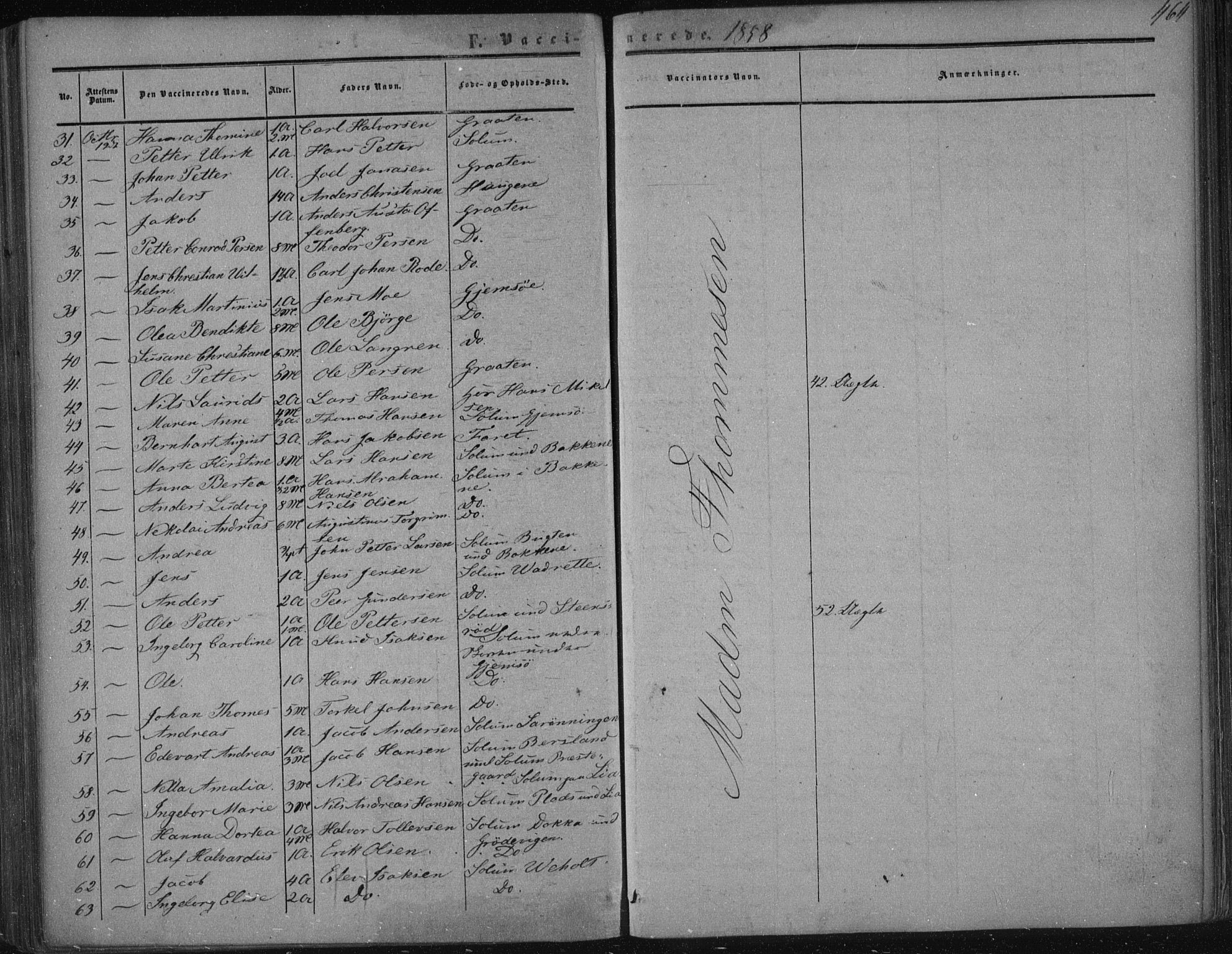 Solum kirkebøker, SAKO/A-306/F/Fa/L0007: Parish register (official) no. I 7, 1856-1864, p. 464