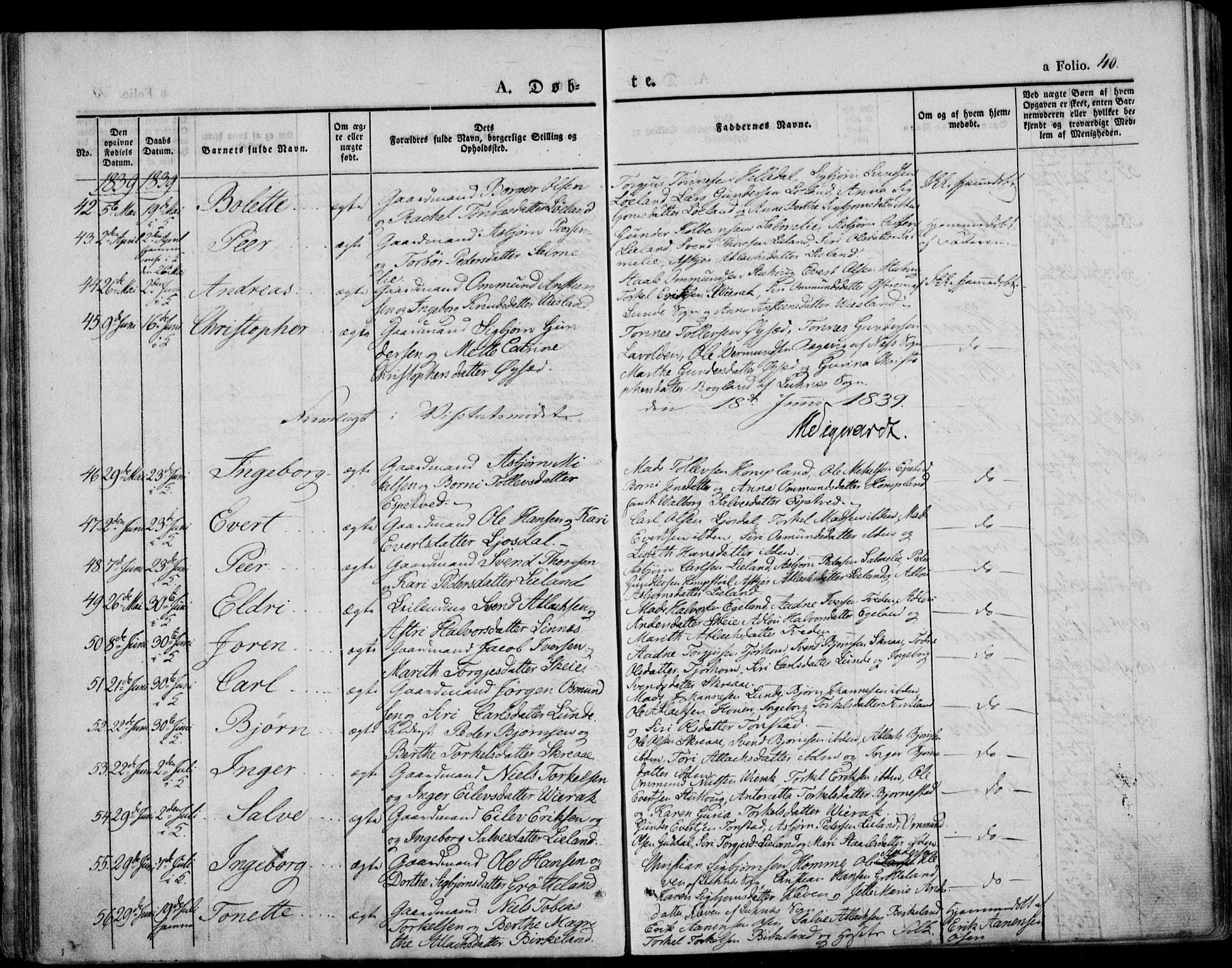 Bakke sokneprestkontor, AV/SAK-1111-0002/F/Fa/Faa/L0004: Parish register (official) no. A 4, 1834-1846, p. 40