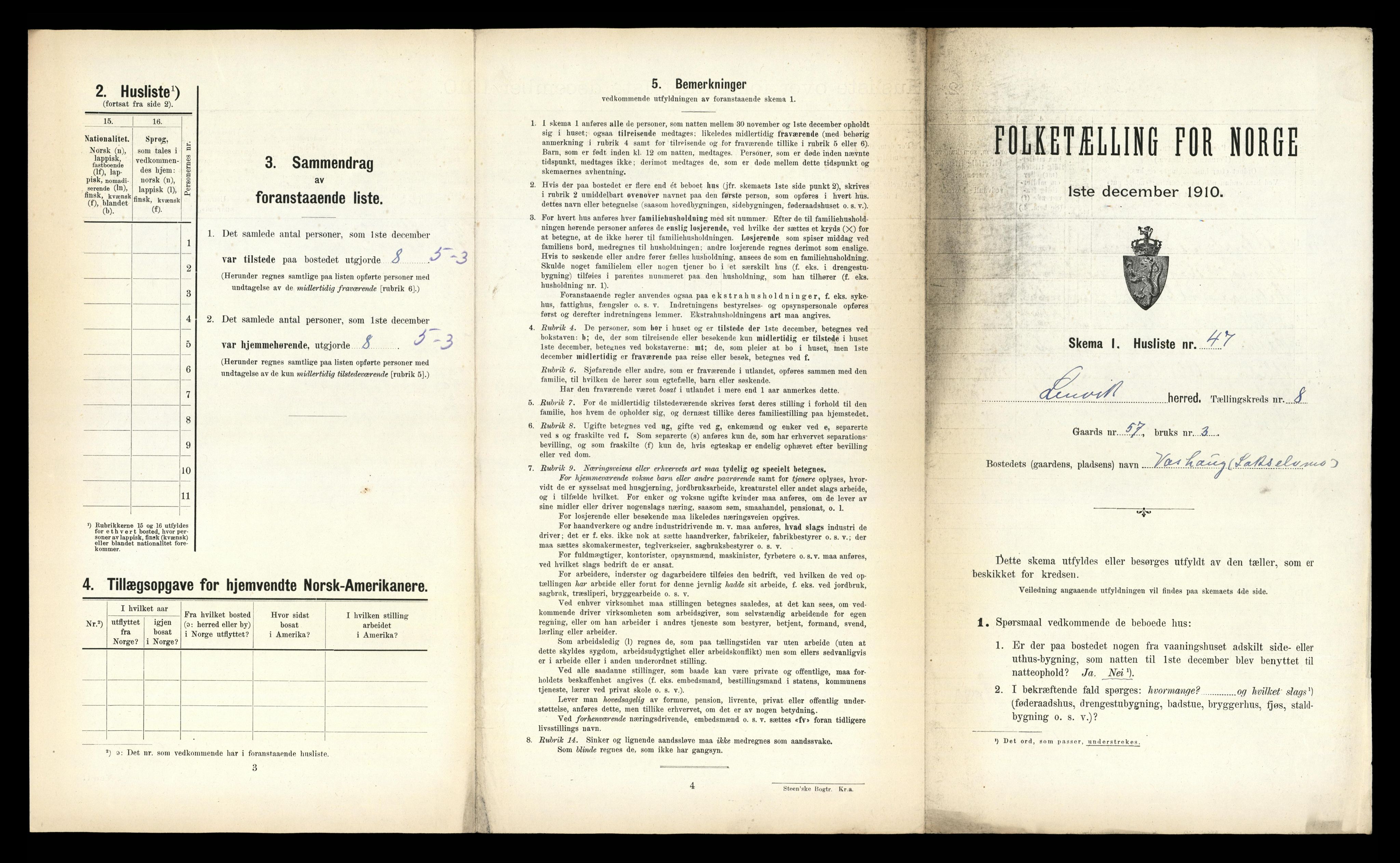 RA, 1910 census for Lenvik, 1910, p. 1067