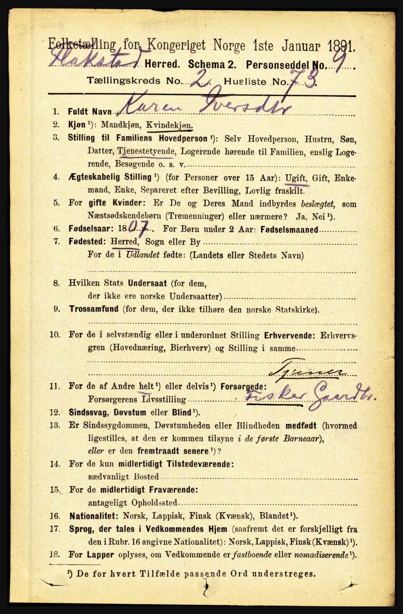 RA, 1891 census for 1859 Flakstad, 1891, p. 1170