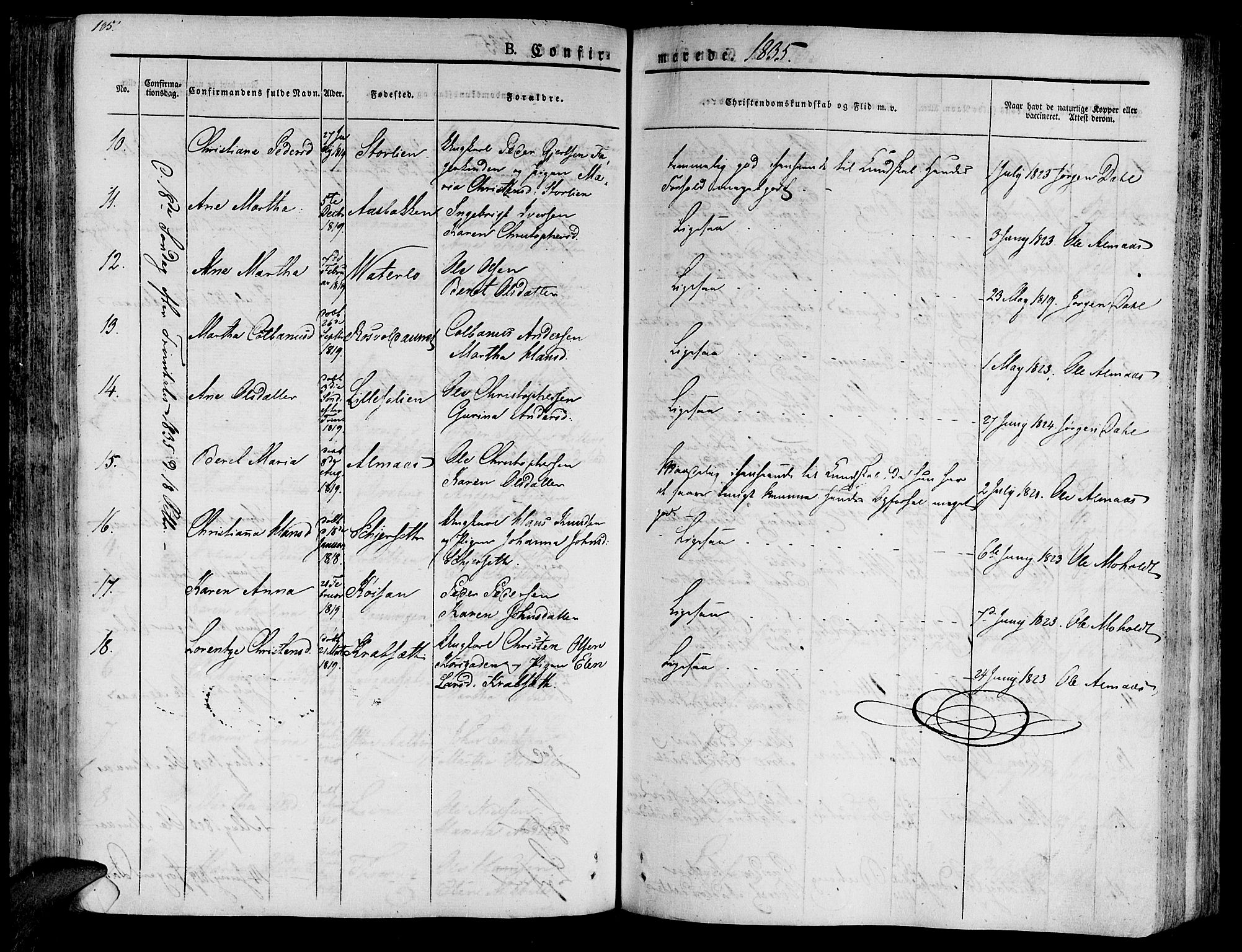 Ministerialprotokoller, klokkerbøker og fødselsregistre - Nord-Trøndelag, SAT/A-1458/701/L0006: Parish register (official) no. 701A06, 1825-1841, p. 185