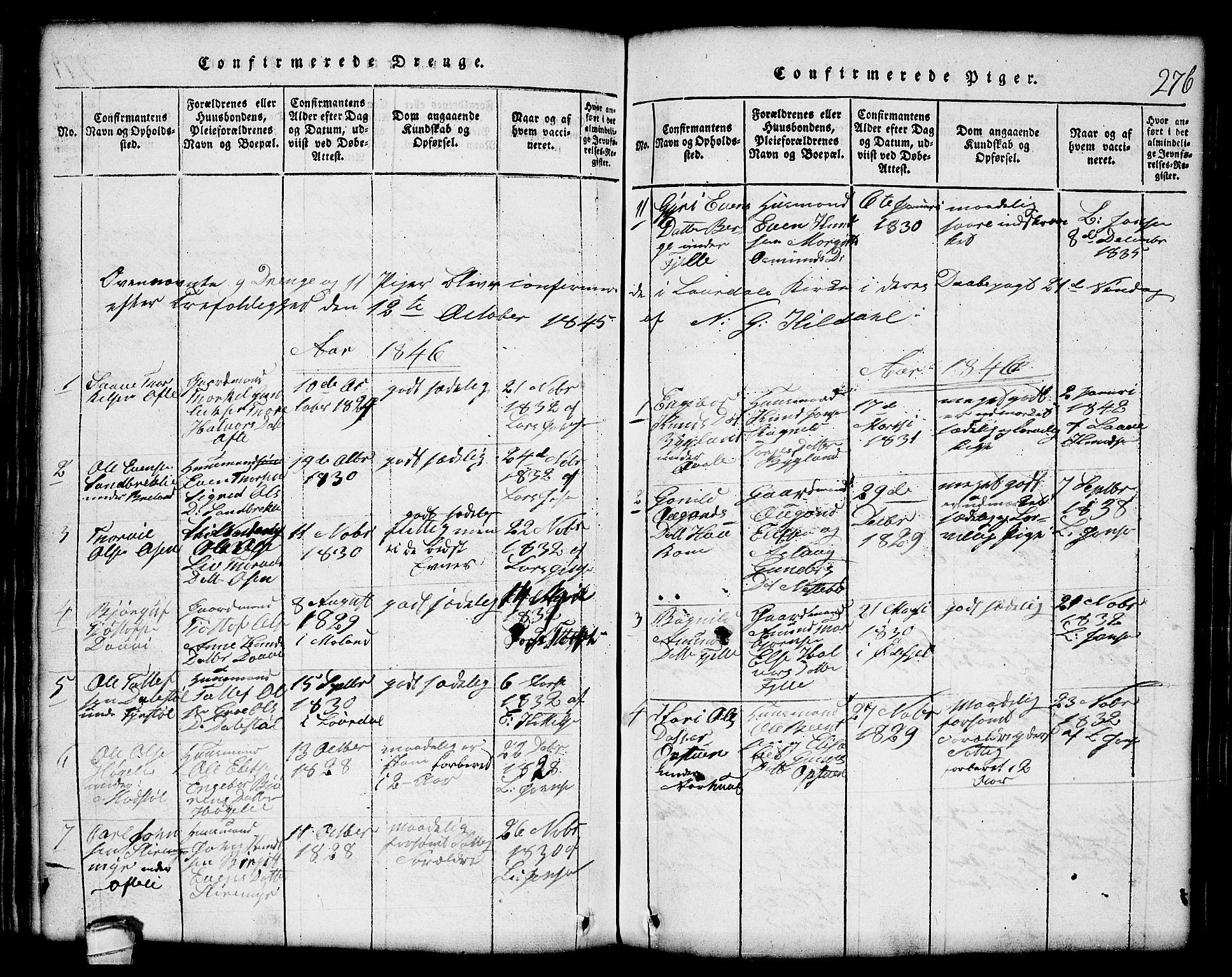 Lårdal kirkebøker, AV/SAKO-A-284/G/Gc/L0001: Parish register (copy) no. III 1, 1815-1854, p. 276