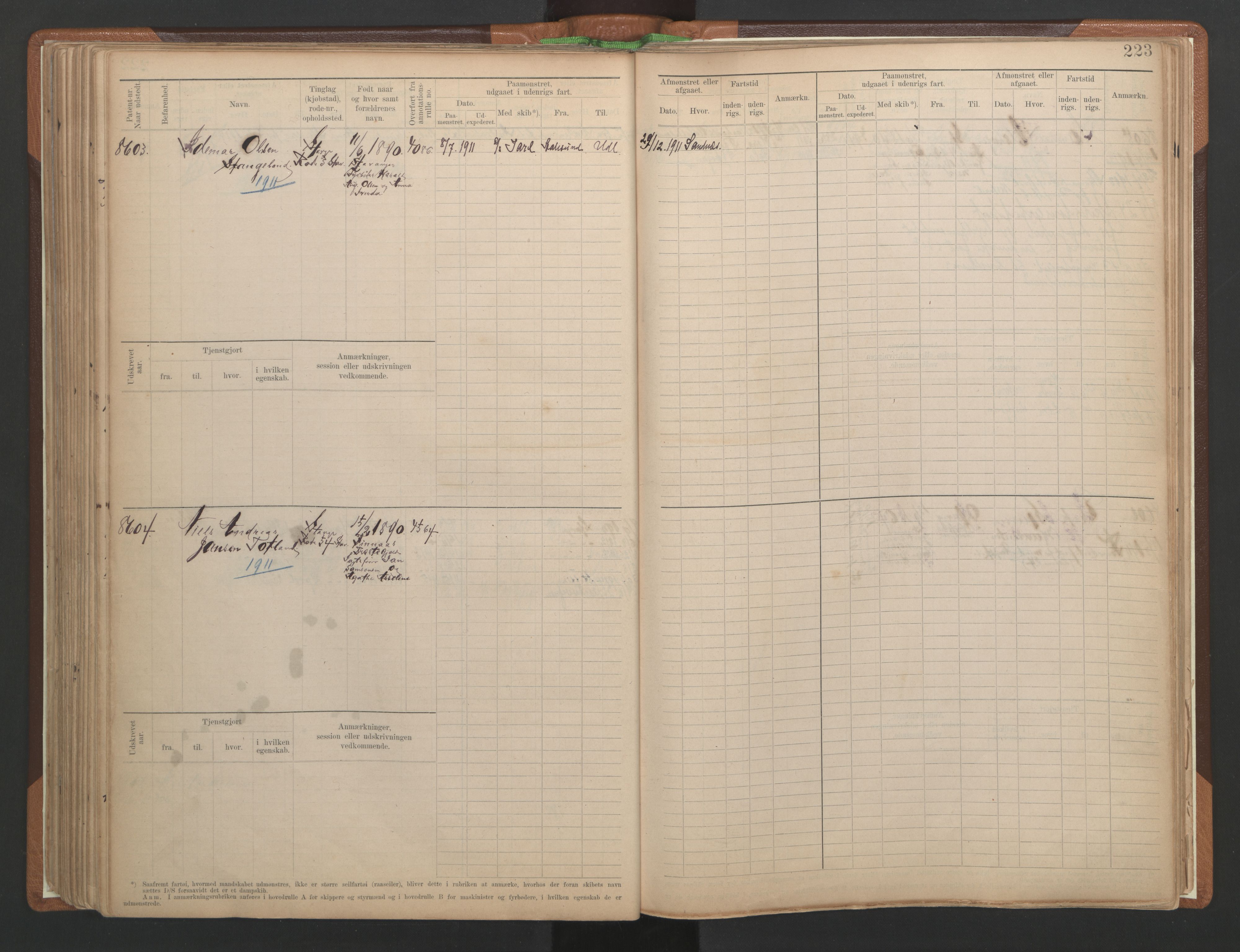 Stavanger sjømannskontor, AV/SAST-A-102006/F/Fb/Fbb/L0026: Sjøfartshovedrulle (defekt), 1904, p. 227