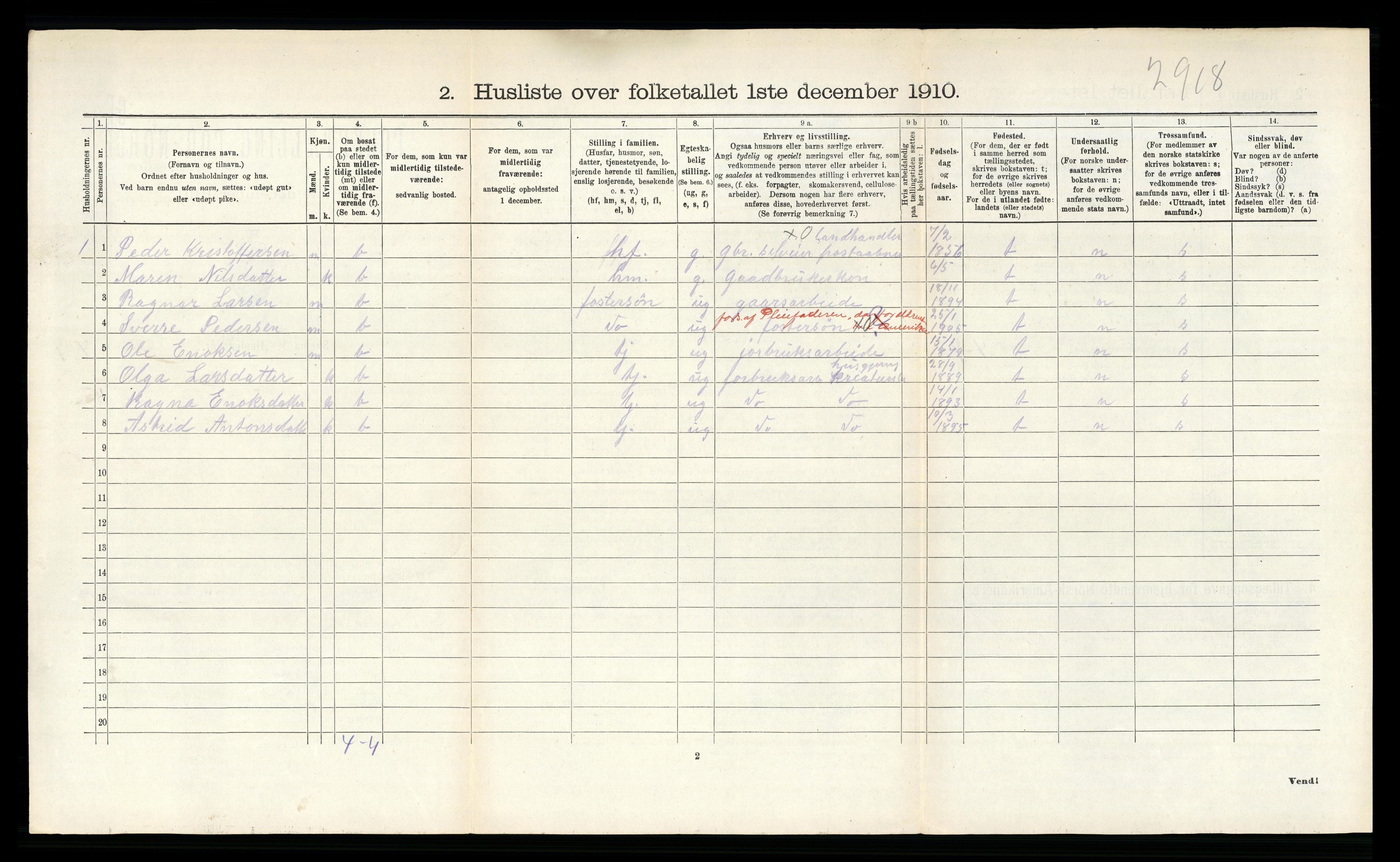 RA, 1910 census for Hemnes, 1910, p. 1089