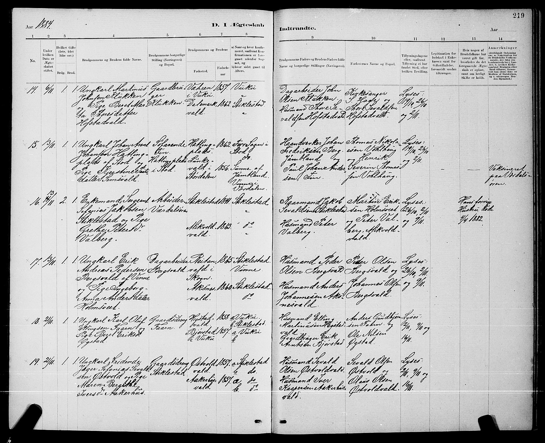 Ministerialprotokoller, klokkerbøker og fødselsregistre - Nord-Trøndelag, SAT/A-1458/723/L0256: Parish register (copy) no. 723C04, 1879-1890, p. 219