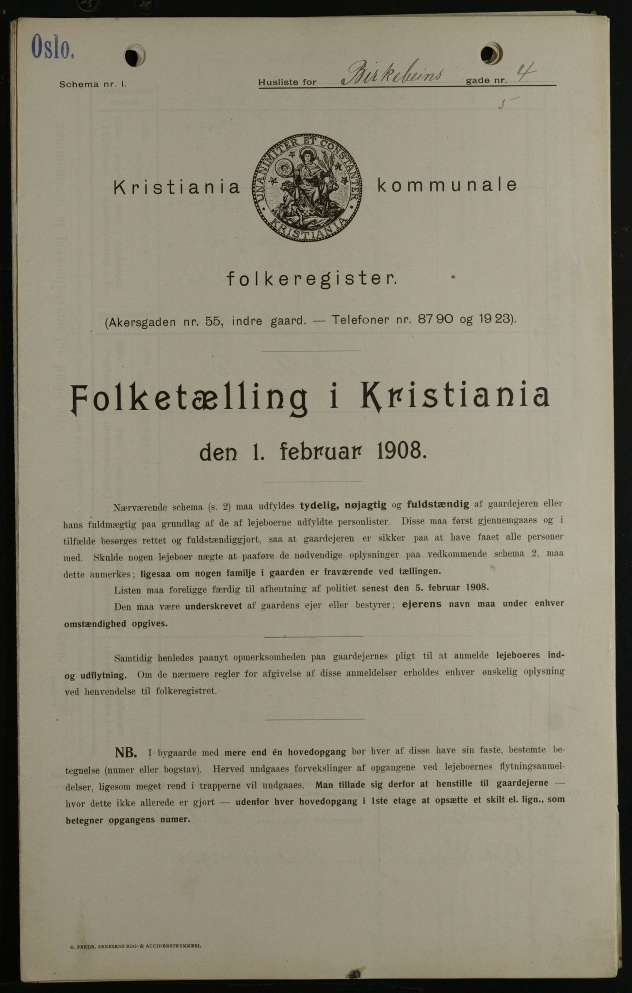 OBA, Municipal Census 1908 for Kristiania, 1908, p. 4846