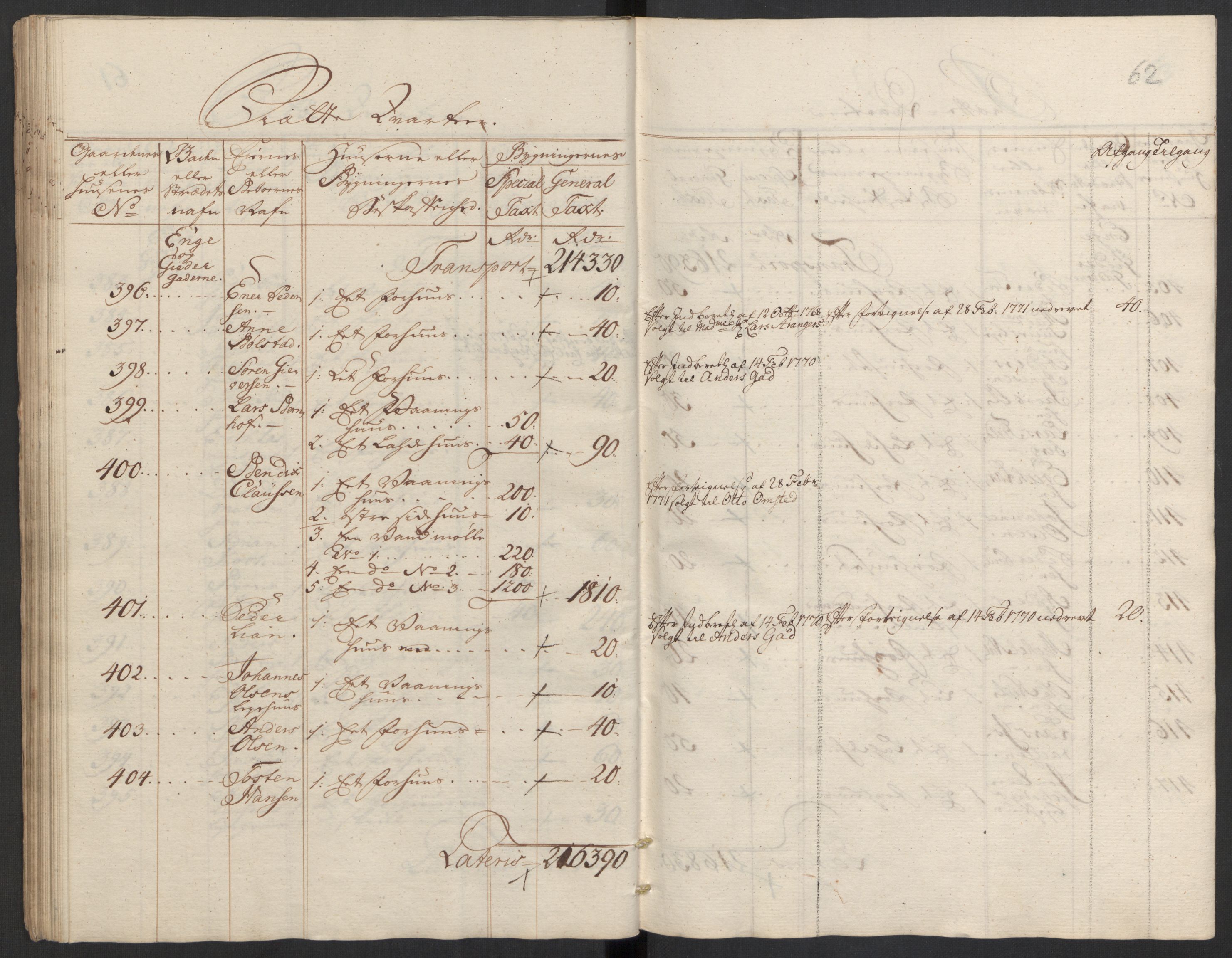 Kommersekollegiet, Brannforsikringskontoret 1767-1814, AV/RA-EA-5458/F/Fa/L0008/0002: Bragernes / Branntakstprotokoll, 1767, p. 62