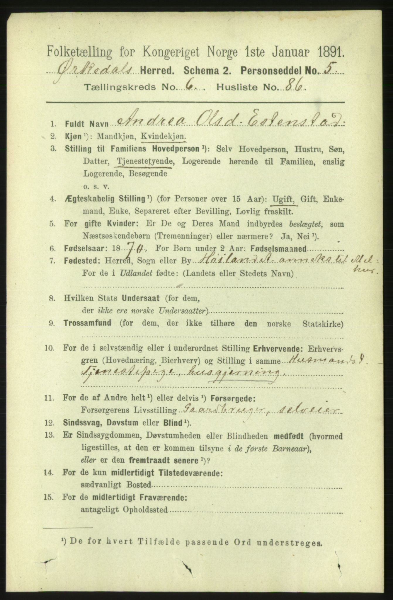 RA, 1891 census for 1638 Orkdal, 1891, p. 3357