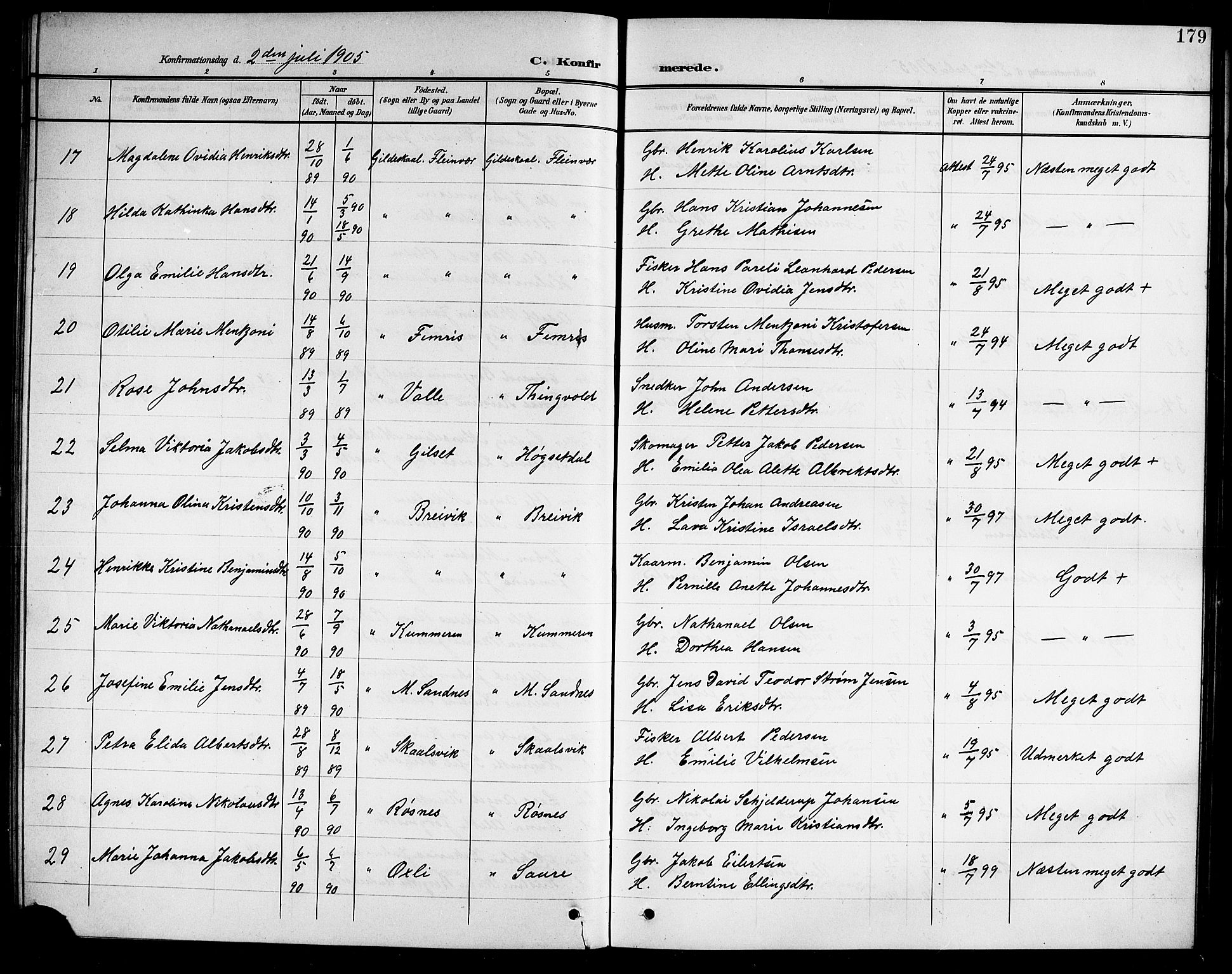 Ministerialprotokoller, klokkerbøker og fødselsregistre - Nordland, SAT/A-1459/805/L0109: Parish register (copy) no. 805C05, 1900-1911, p. 179