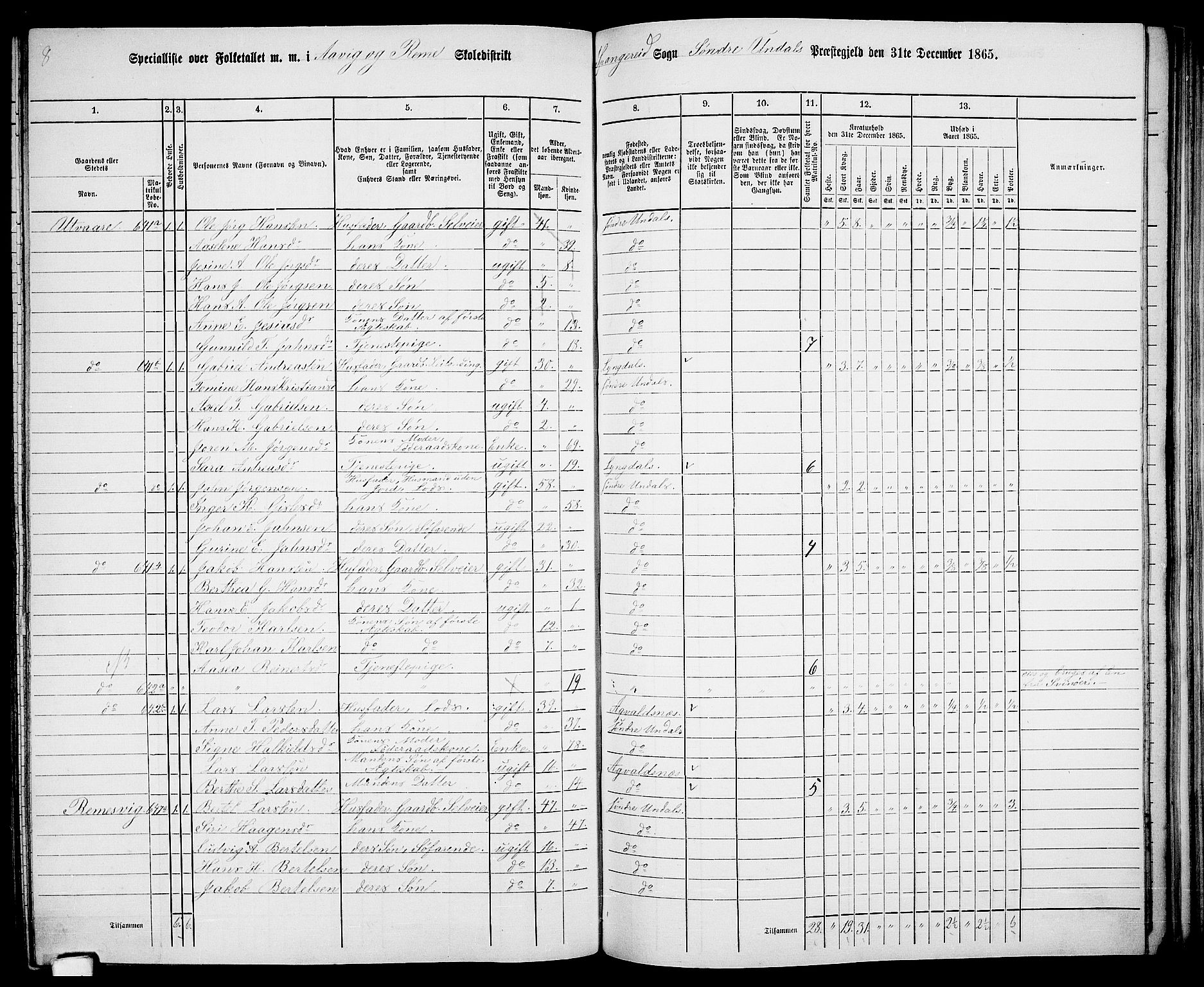 RA, 1865 census for Sør-Audnedal, 1865, p. 147