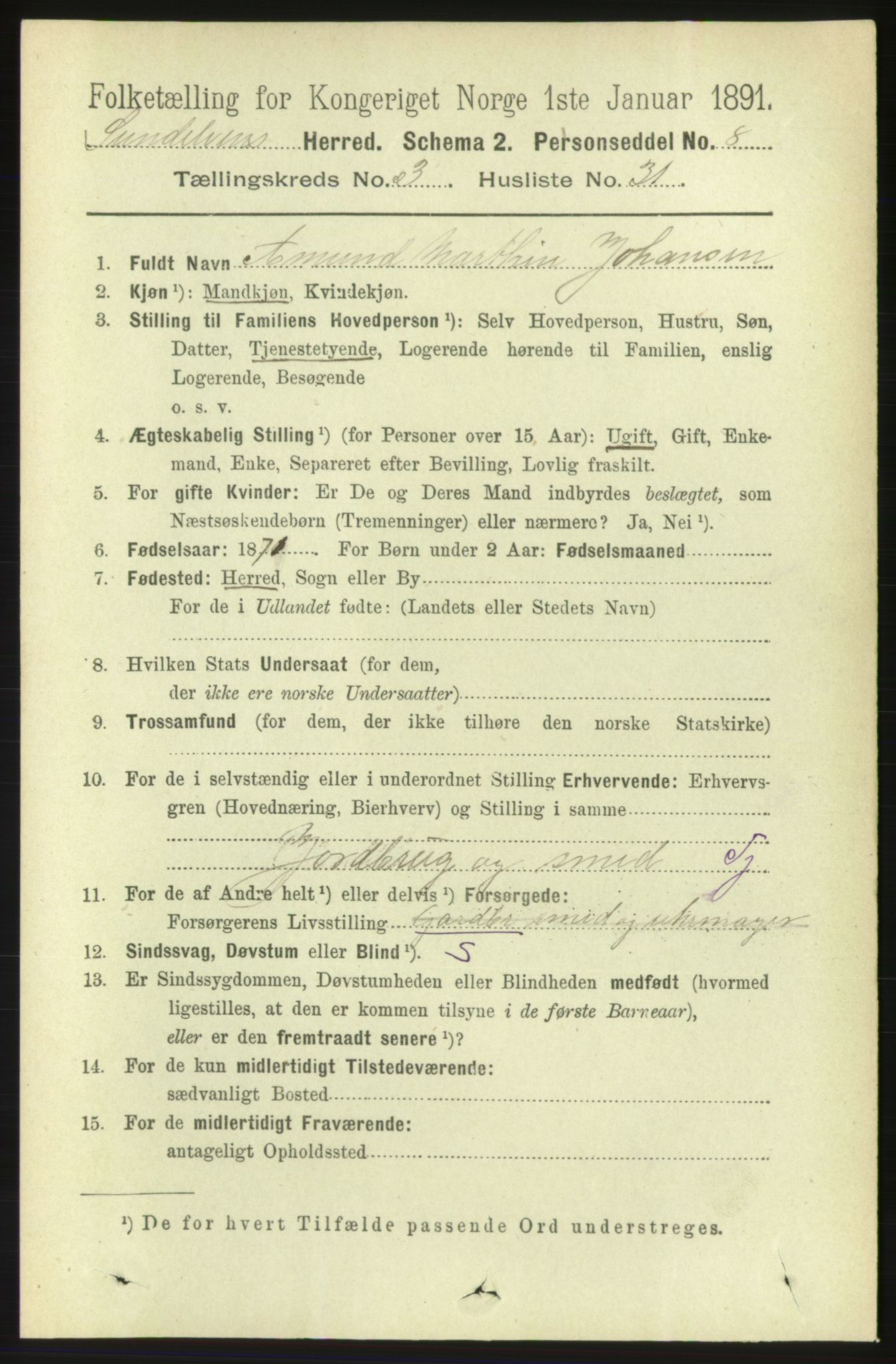 RA, 1891 census for 1523 Sunnylven, 1891, p. 832