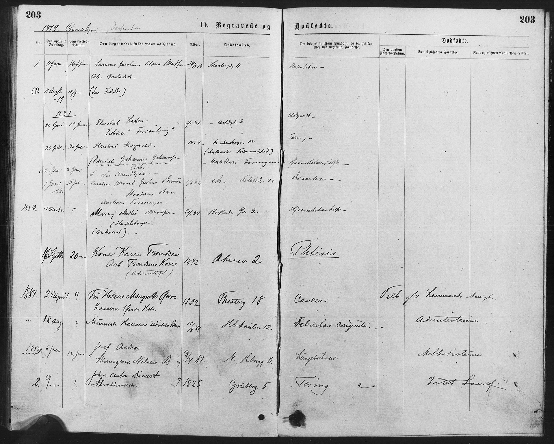 Trefoldighet prestekontor Kirkebøker, SAO/A-10882/F/Fd/L0002: Parish register (official) no. IV 2, 1877-1885, p. 203
