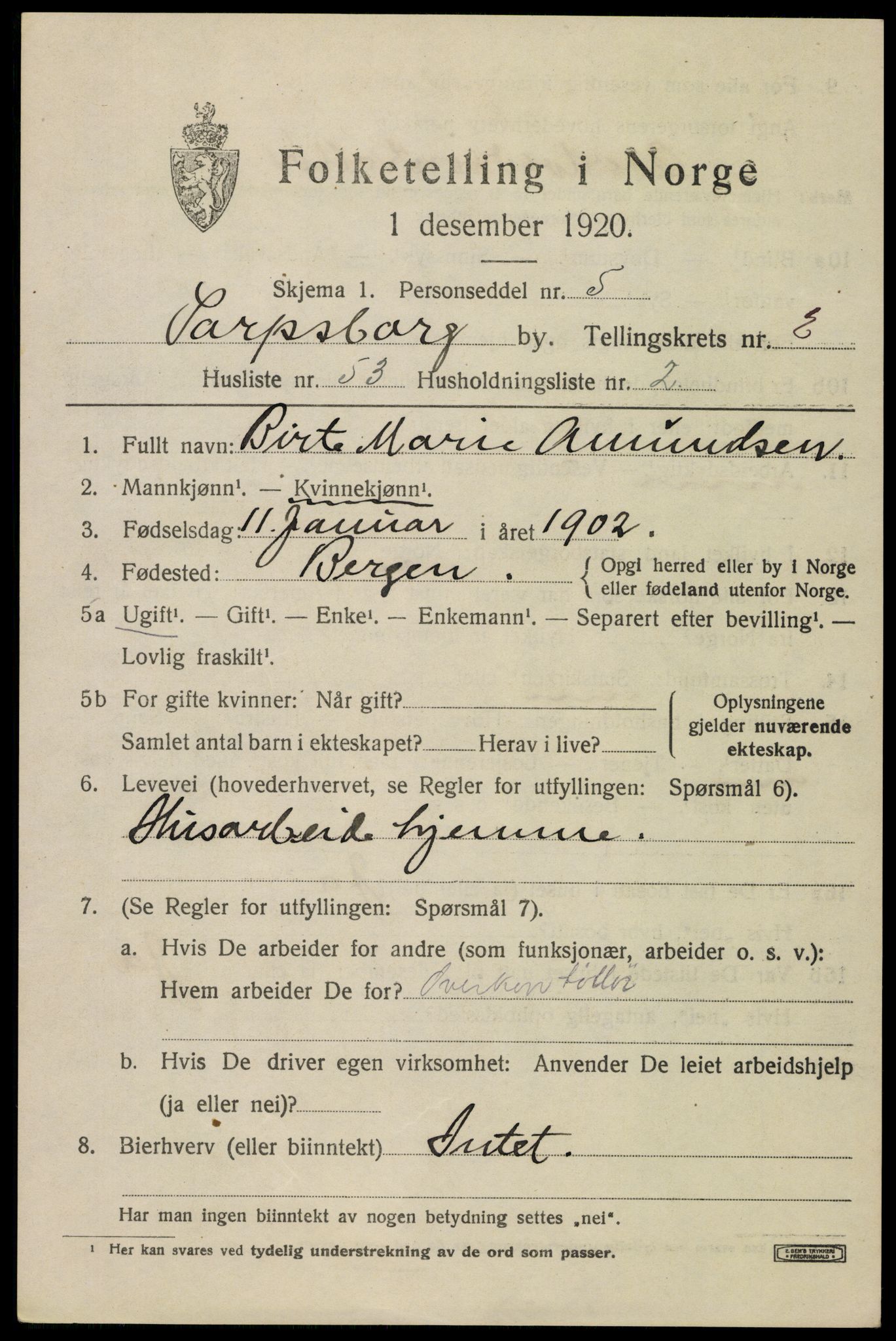 SAO, 1920 census for Sarpsborg, 1920, p. 10278