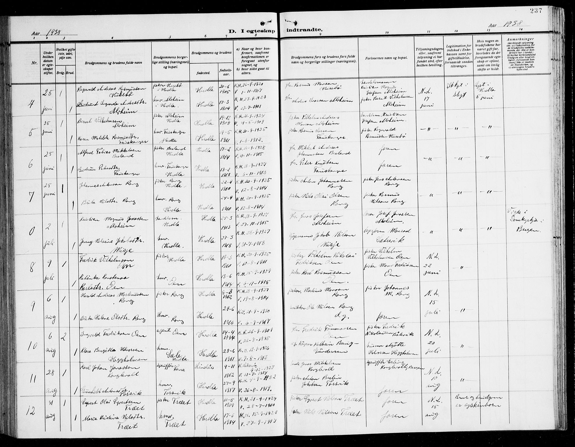 Herdla Sokneprestembete, AV/SAB-A-75701/H/Hab: Parish register (copy) no. C 3, 1926-1940, p. 237