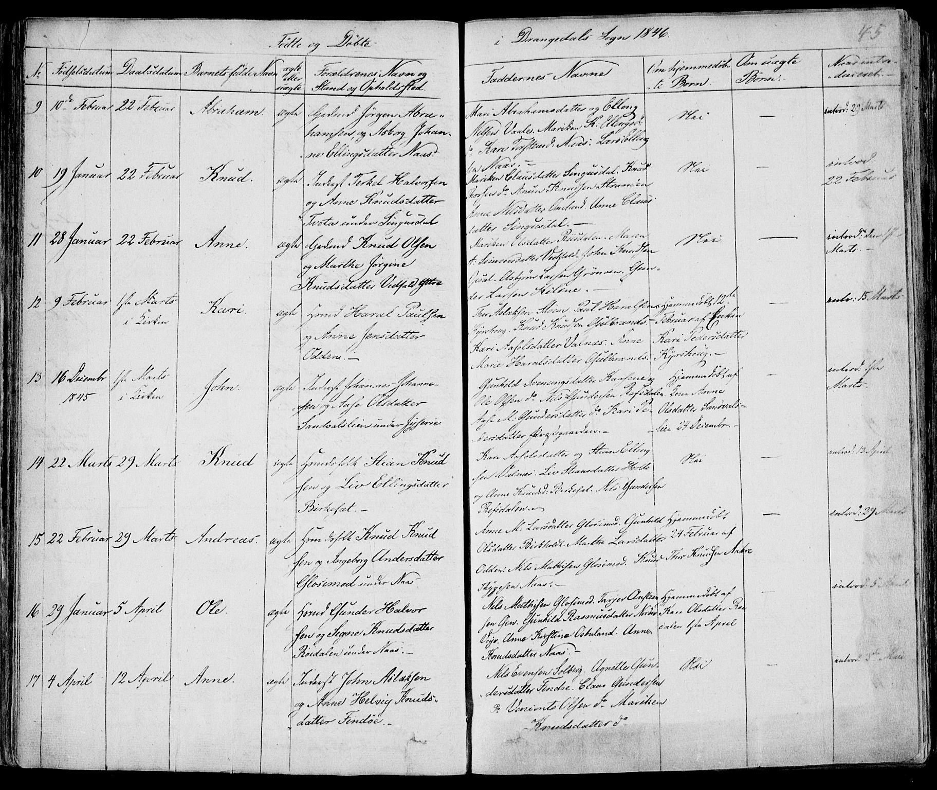 Drangedal kirkebøker, AV/SAKO-A-258/F/Fa/L0007a: Parish register (official) no. 7a, 1837-1856, p. 45