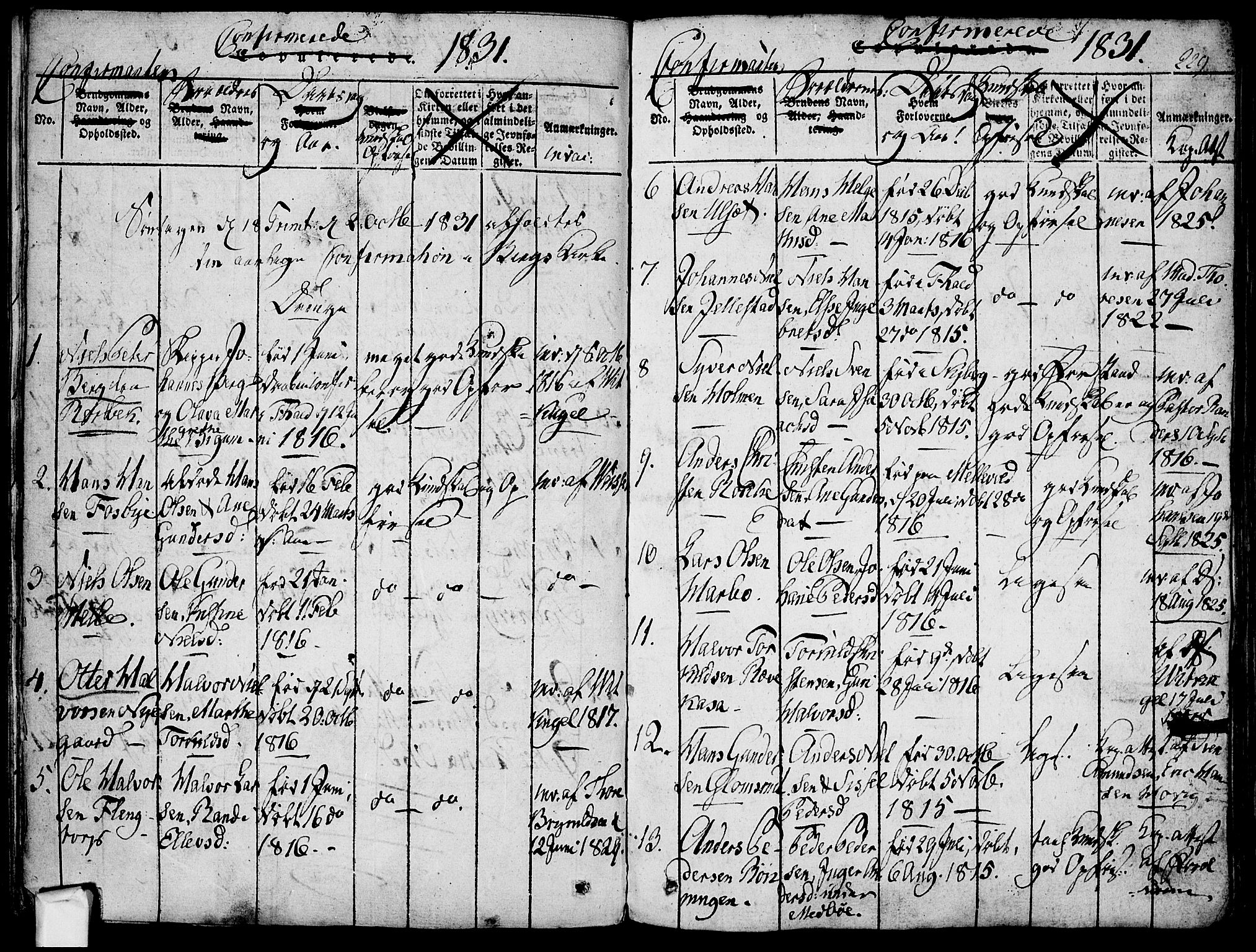 Berg prestekontor Kirkebøker, AV/SAO-A-10902/F/Fa/L0002: Parish register (official) no. I 2, 1815-1831, p. 229