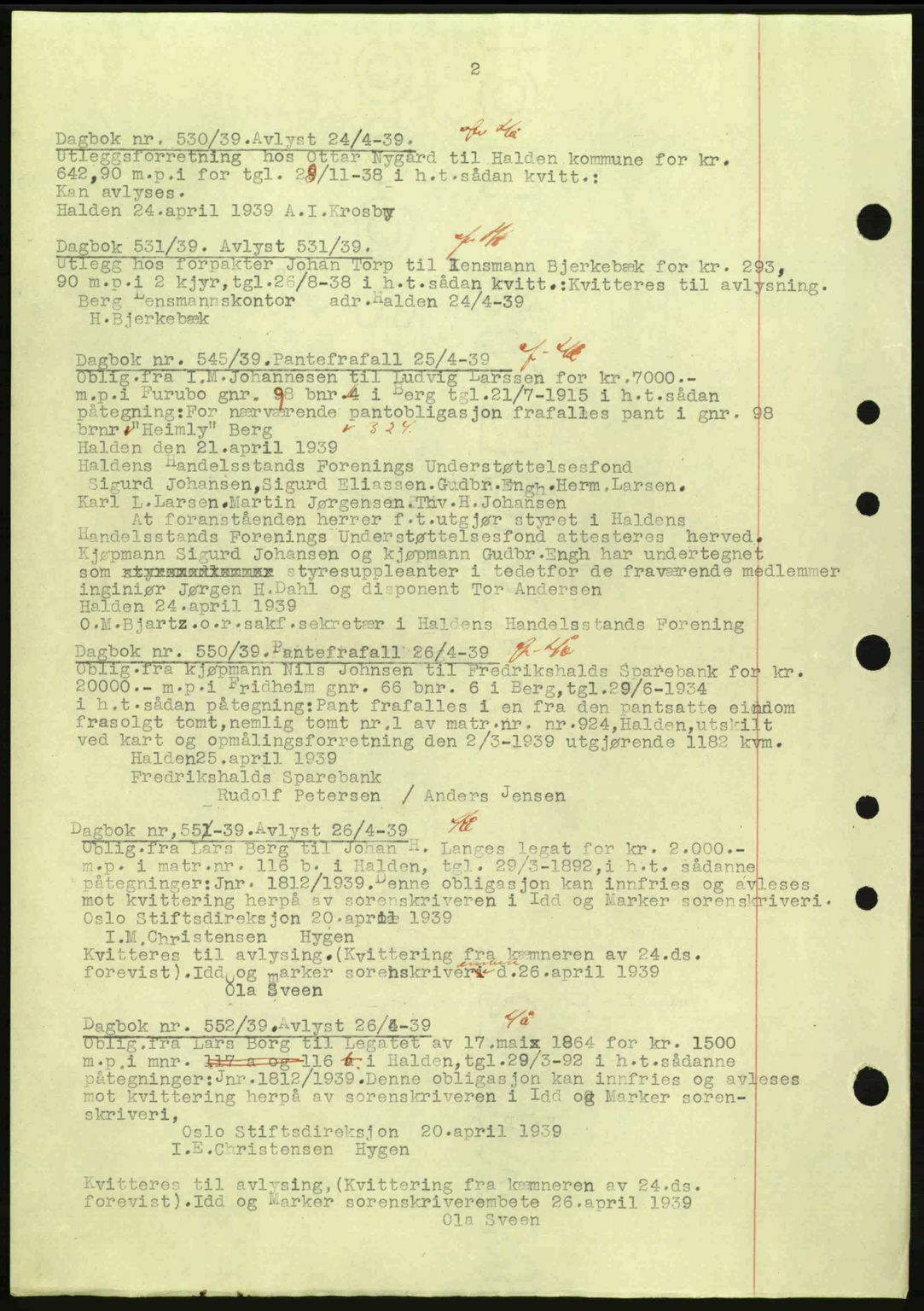 Idd og Marker sorenskriveri, AV/SAO-A-10283/G/Gb/Gbc/L0002: Mortgage book no. B4-9a, 1939-1945, Diary no: : 530/1939