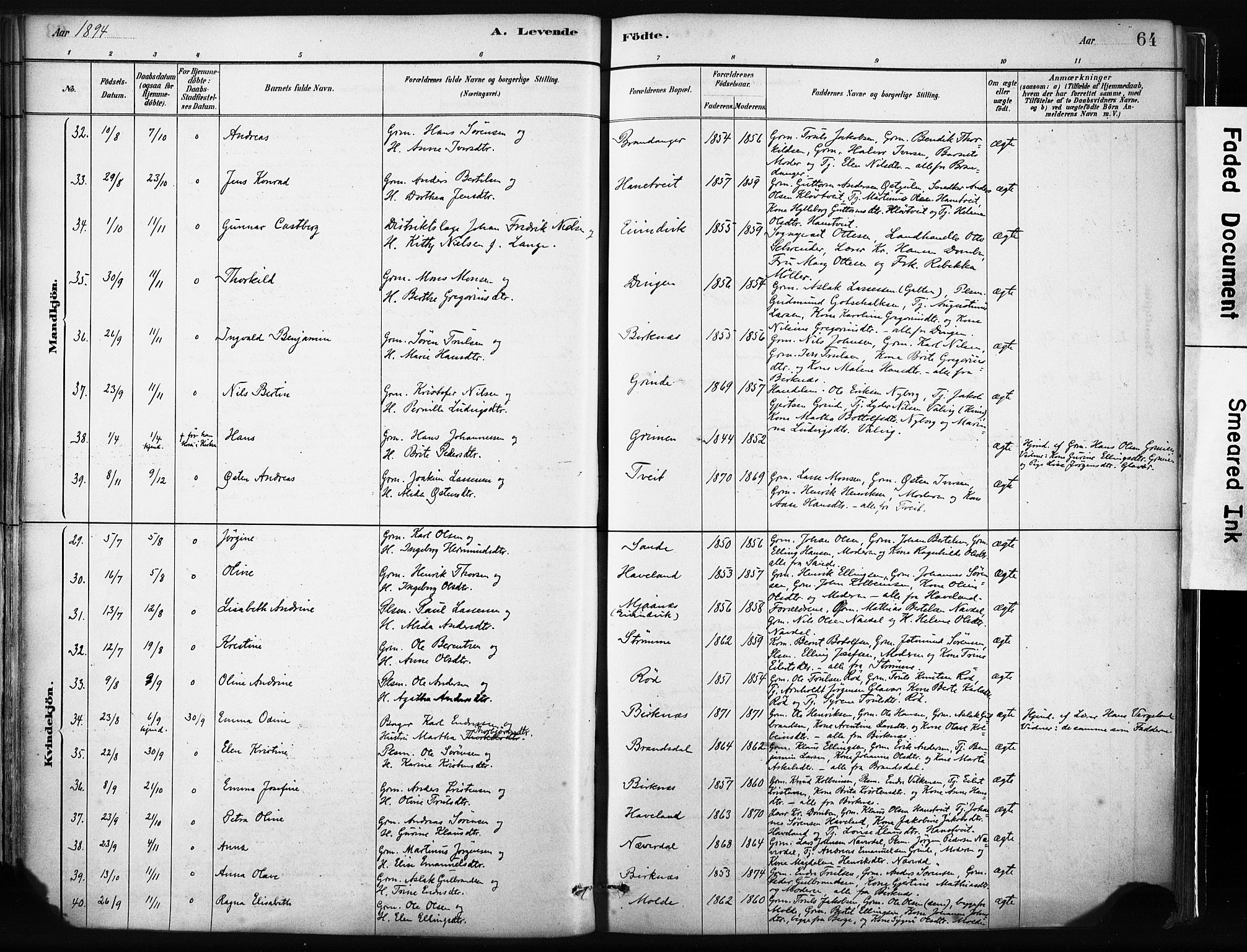 Gulen sokneprestembete, AV/SAB-A-80201/H/Haa/Haab/L0001: Parish register (official) no. B 1, 1881-1905, p. 64