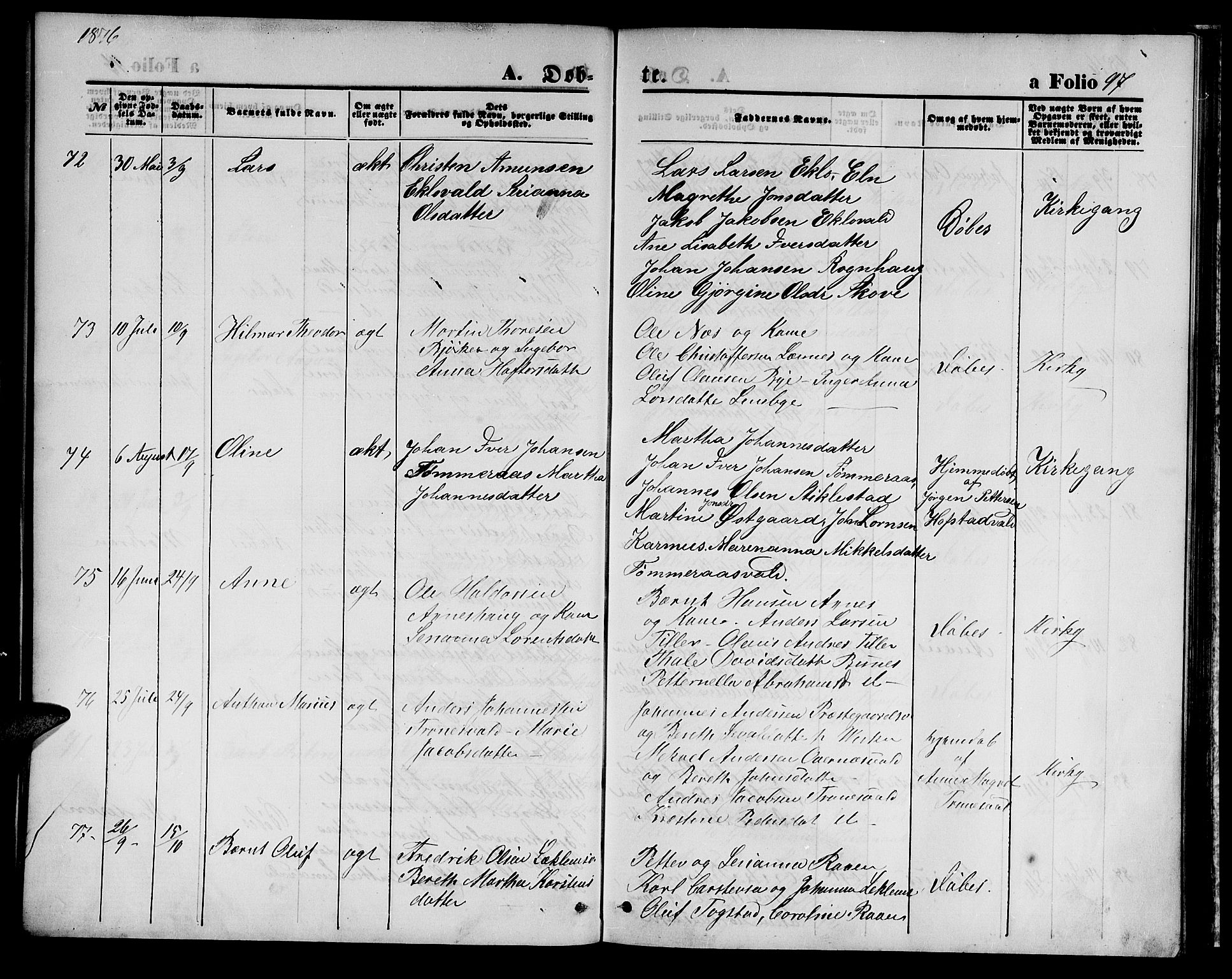 Ministerialprotokoller, klokkerbøker og fødselsregistre - Nord-Trøndelag, AV/SAT-A-1458/723/L0255: Parish register (copy) no. 723C03, 1869-1879, p. 97