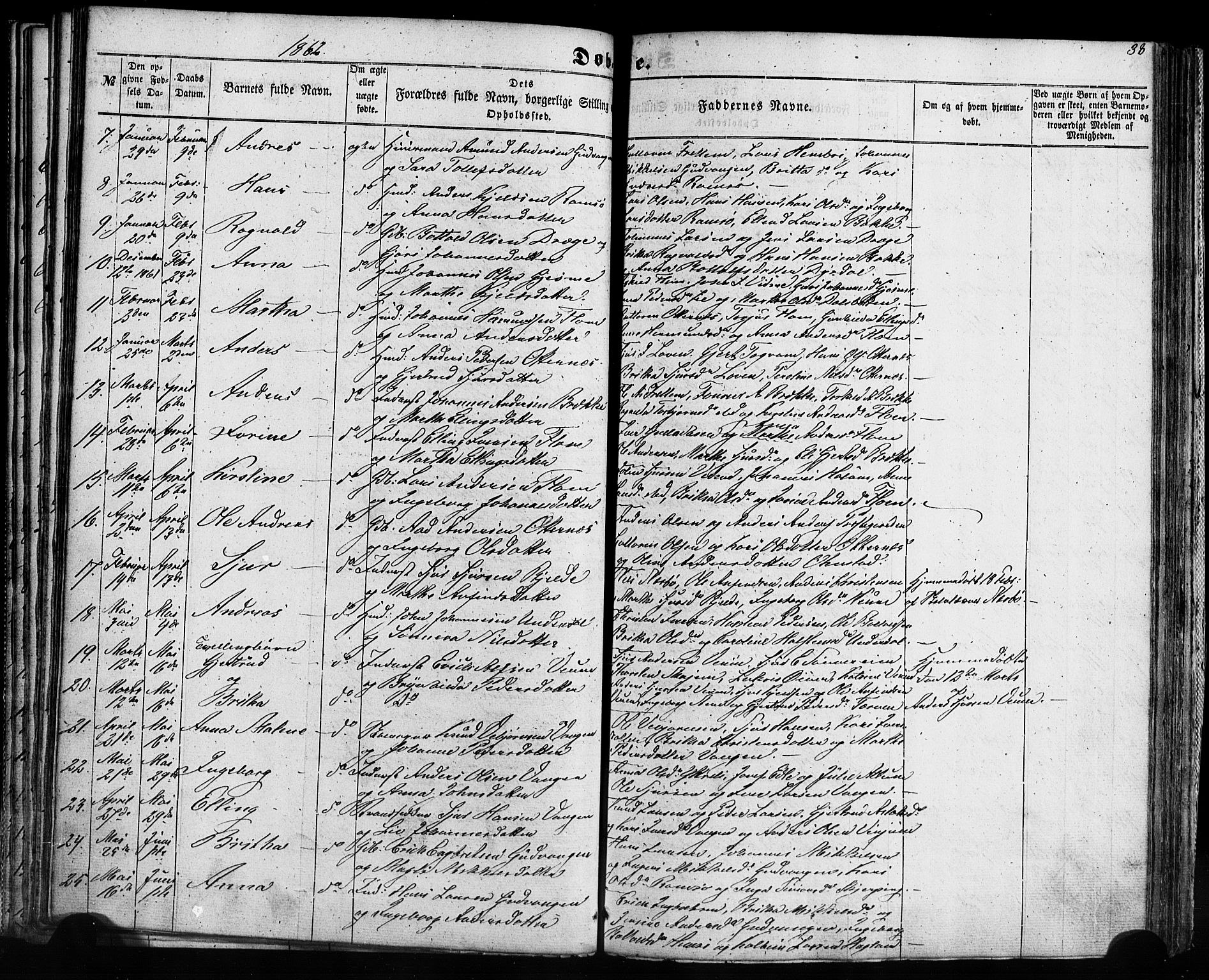 Aurland sokneprestembete, SAB/A-99937/H/Ha/Haa/L0008: Parish register (official) no. A 8, 1853-1879, p. 38