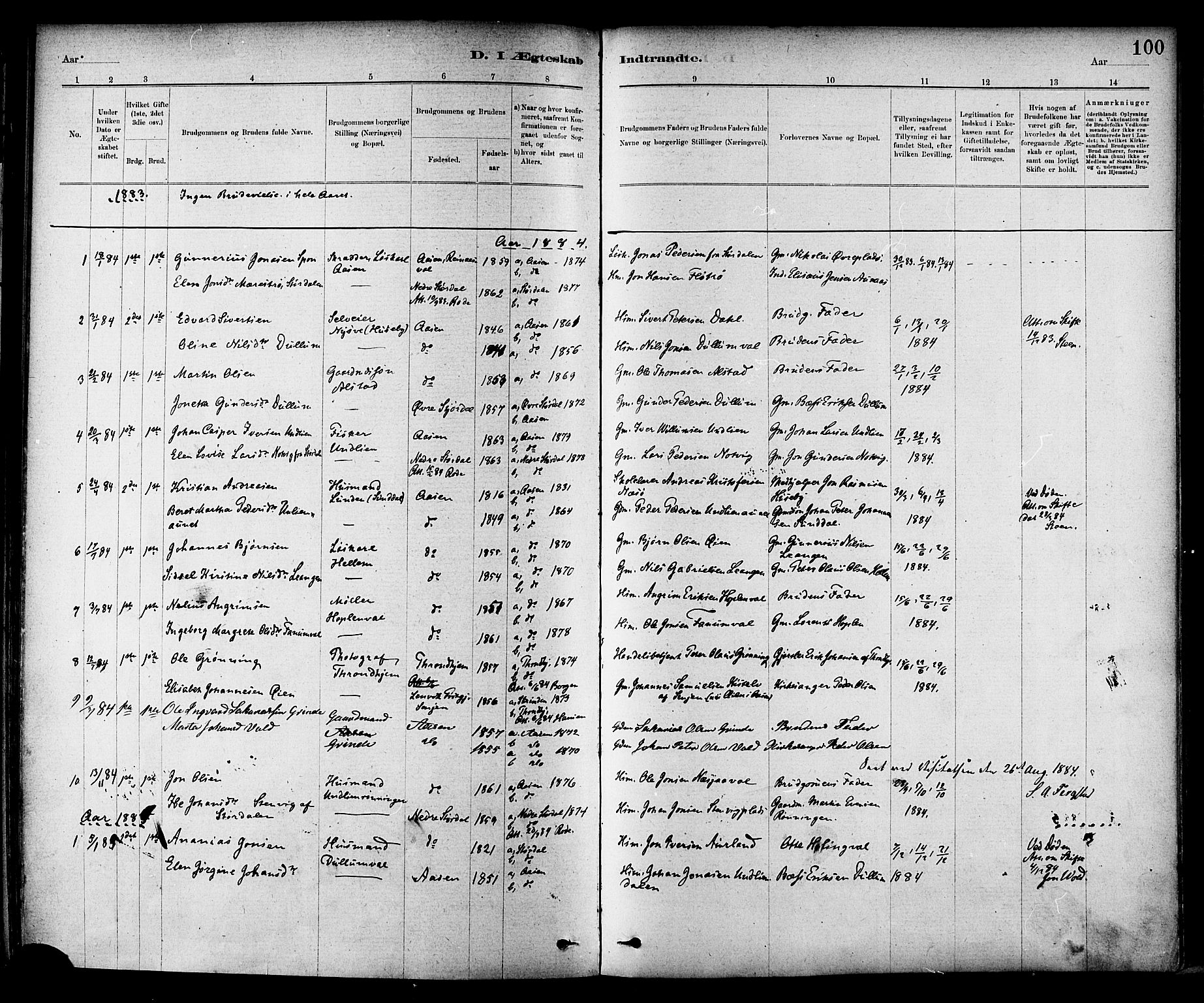 Ministerialprotokoller, klokkerbøker og fødselsregistre - Nord-Trøndelag, SAT/A-1458/714/L0130: Parish register (official) no. 714A01, 1878-1895, p. 100