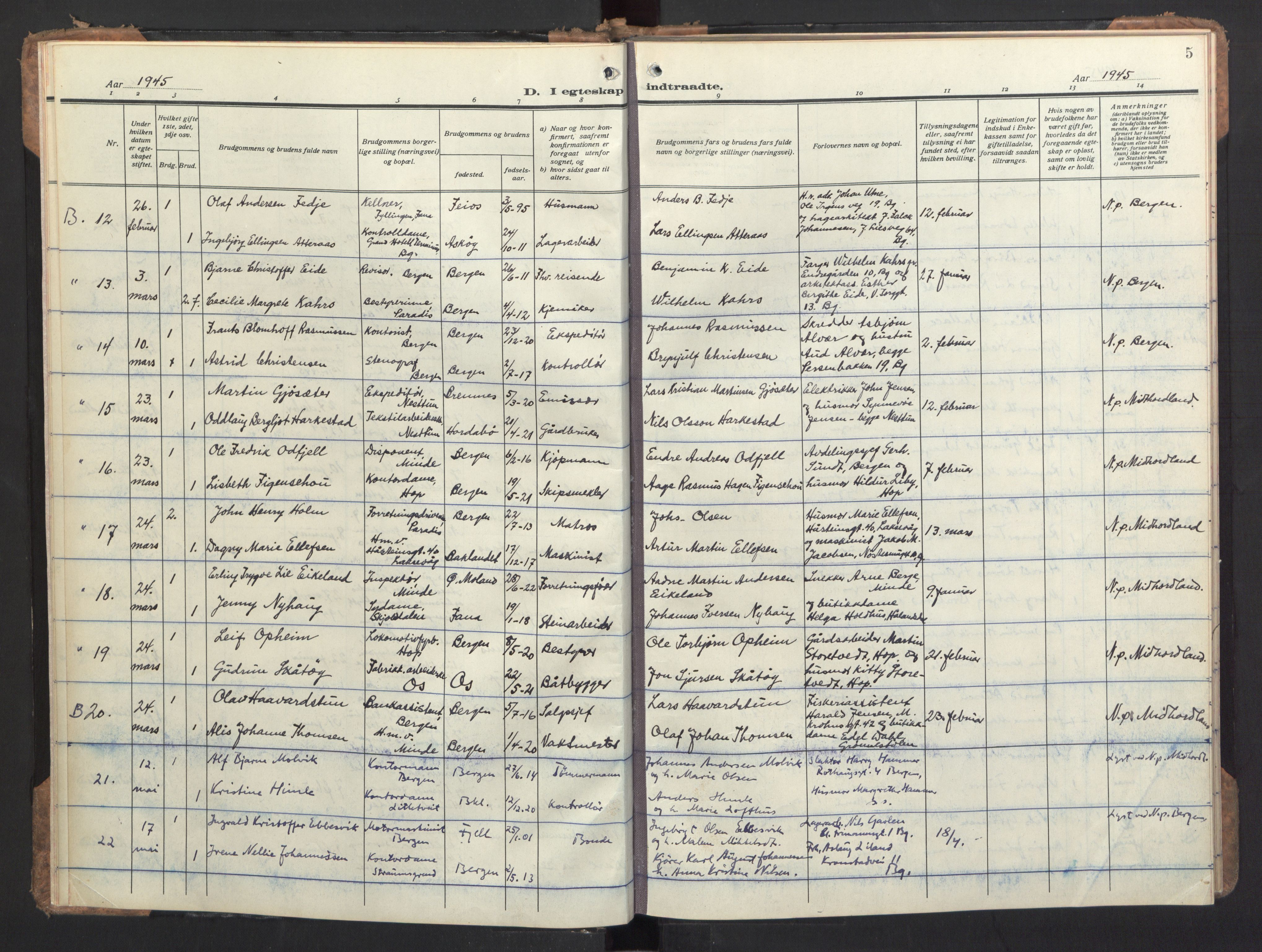 Birkeland Sokneprestembete, AV/SAB-A-74601/H/Haa/Haac/L0001: Parish register (official) no. C 1, 1944-1954, p. 5