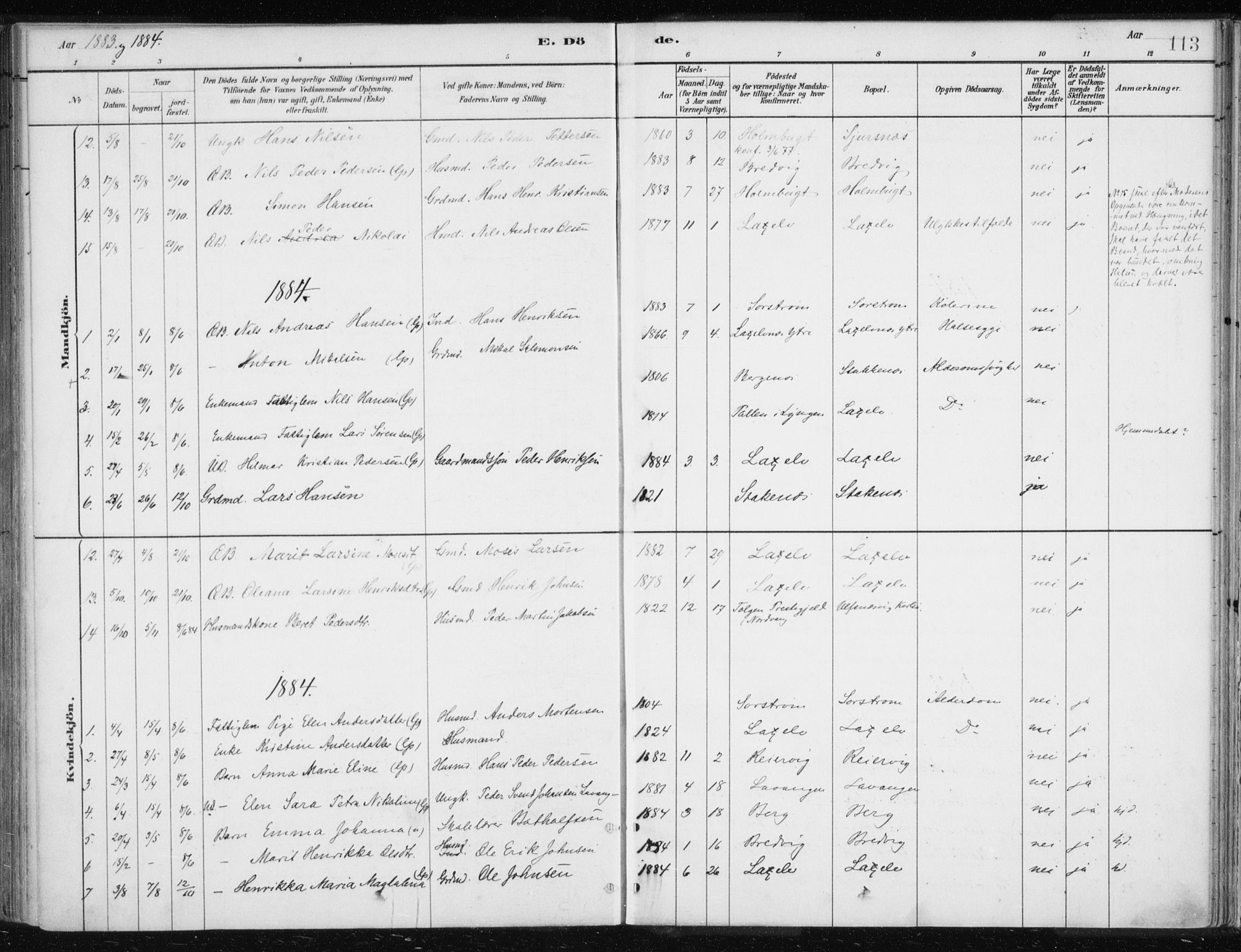 Lyngen sokneprestembete, AV/SATØ-S-1289/H/He/Hea/L0010kirke: Parish register (official) no. 10, 1883-1904, p. 113