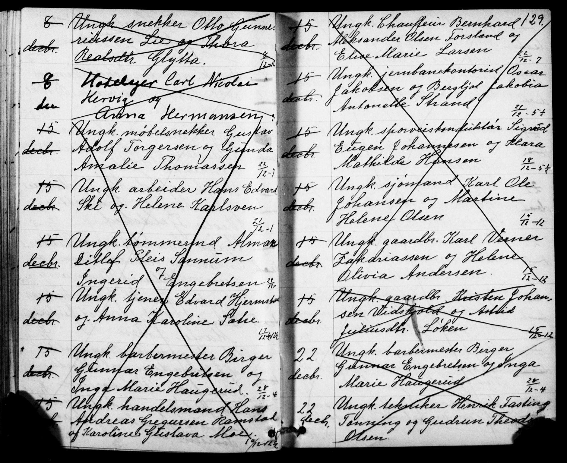Oslo domkirke Kirkebøker, SAO/A-10752/H/Ha/L0005: Banns register no. 5, 1913-1919, p. 128-129