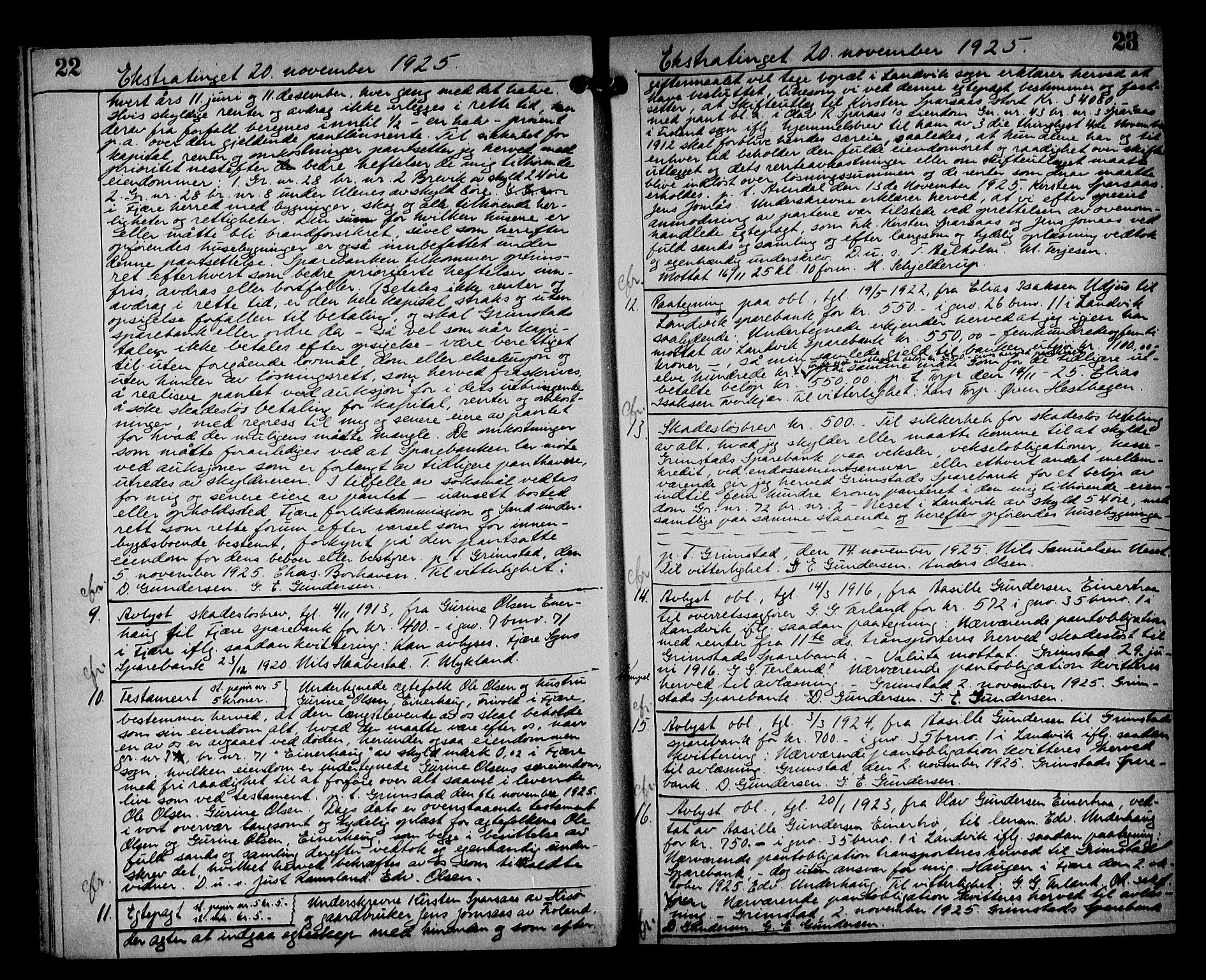 Vestre Nedenes/Sand sorenskriveri, AV/SAK-1221-0010/G/Gb/Gba/L0035: Mortgage book no. 61, 1925-1929, p. 22-23