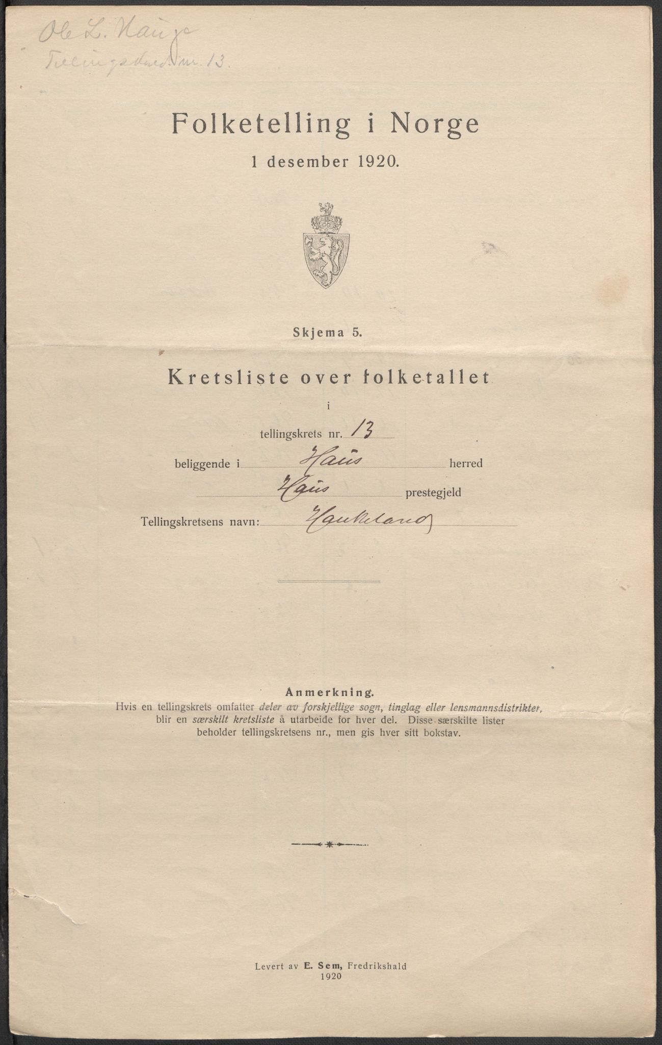 SAB, 1920 census for Haus, 1920, p. 42