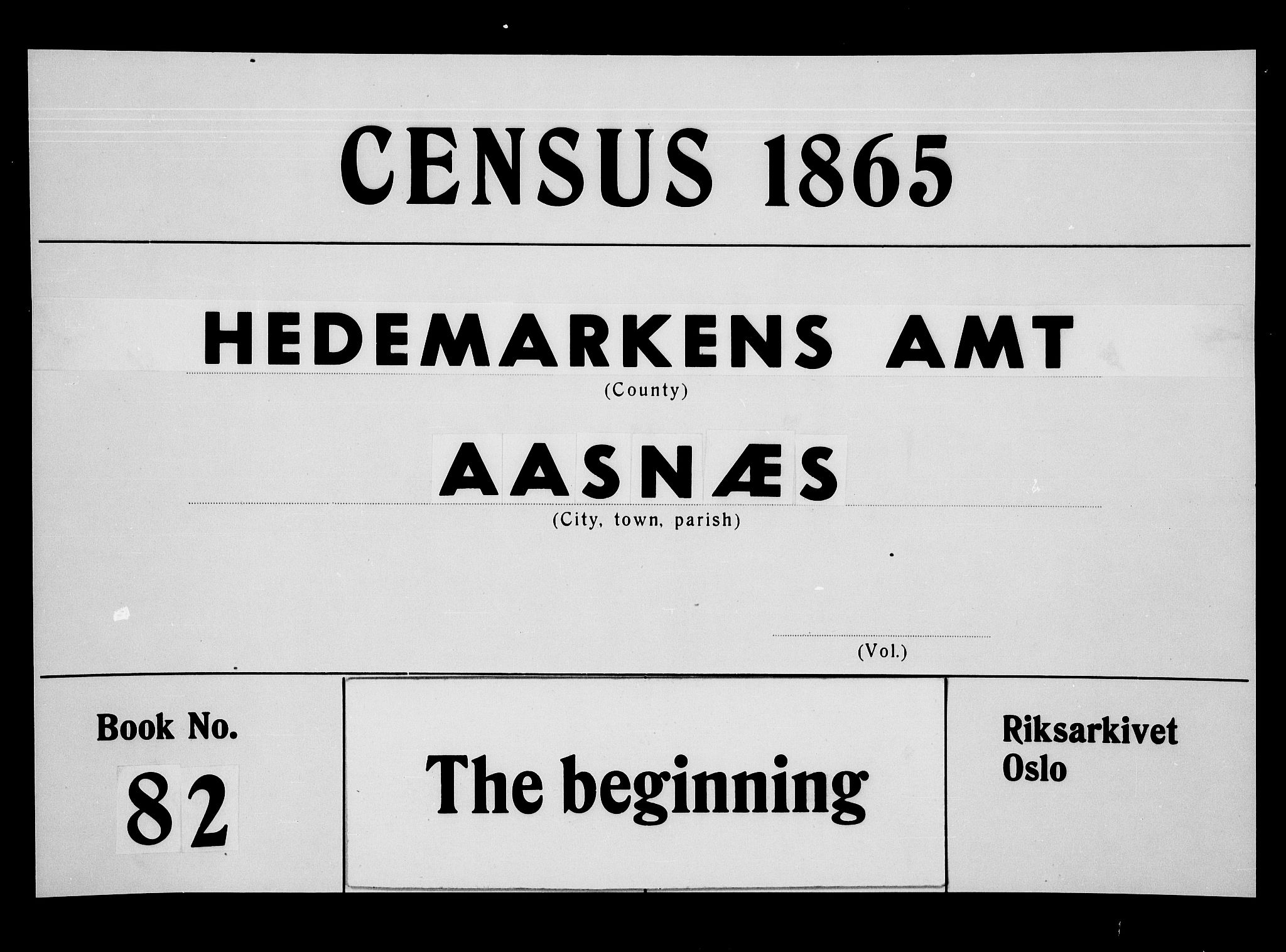RA, 1865 census for Åsnes, 1865, p. 1