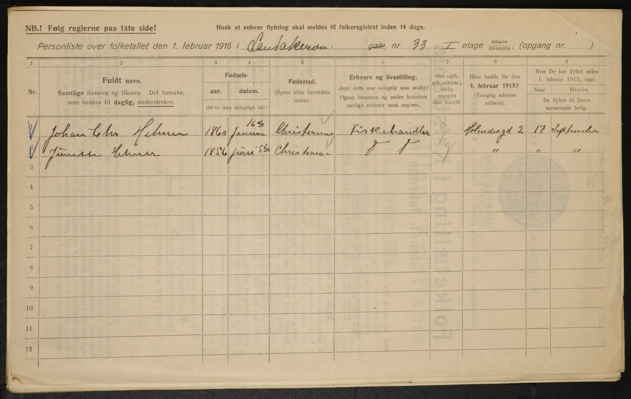 OBA, Municipal Census 1916 for Kristiania, 1916, p. 89269