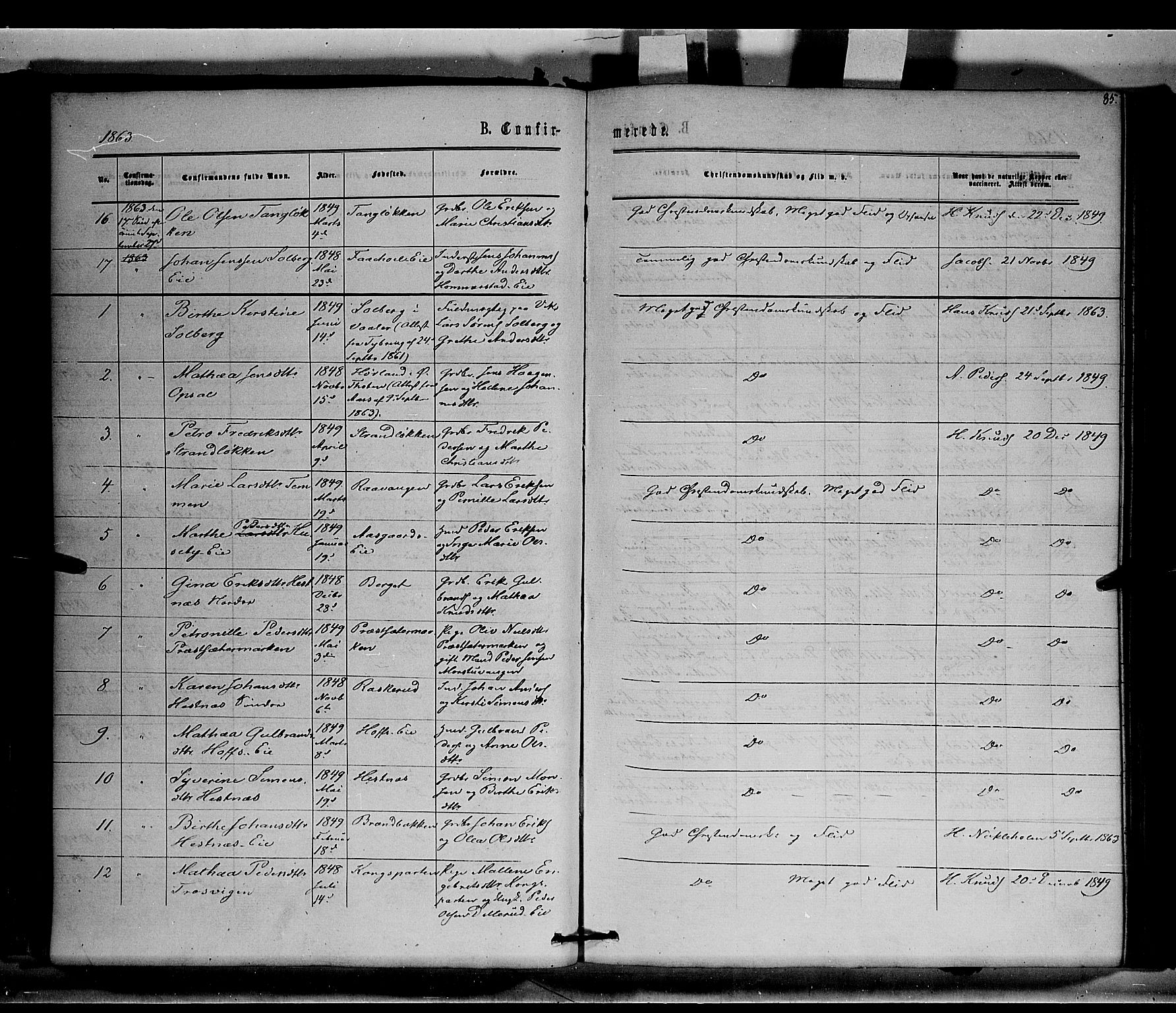 Stange prestekontor, SAH/PREST-002/K/L0014: Parish register (official) no. 14, 1862-1879, p. 85