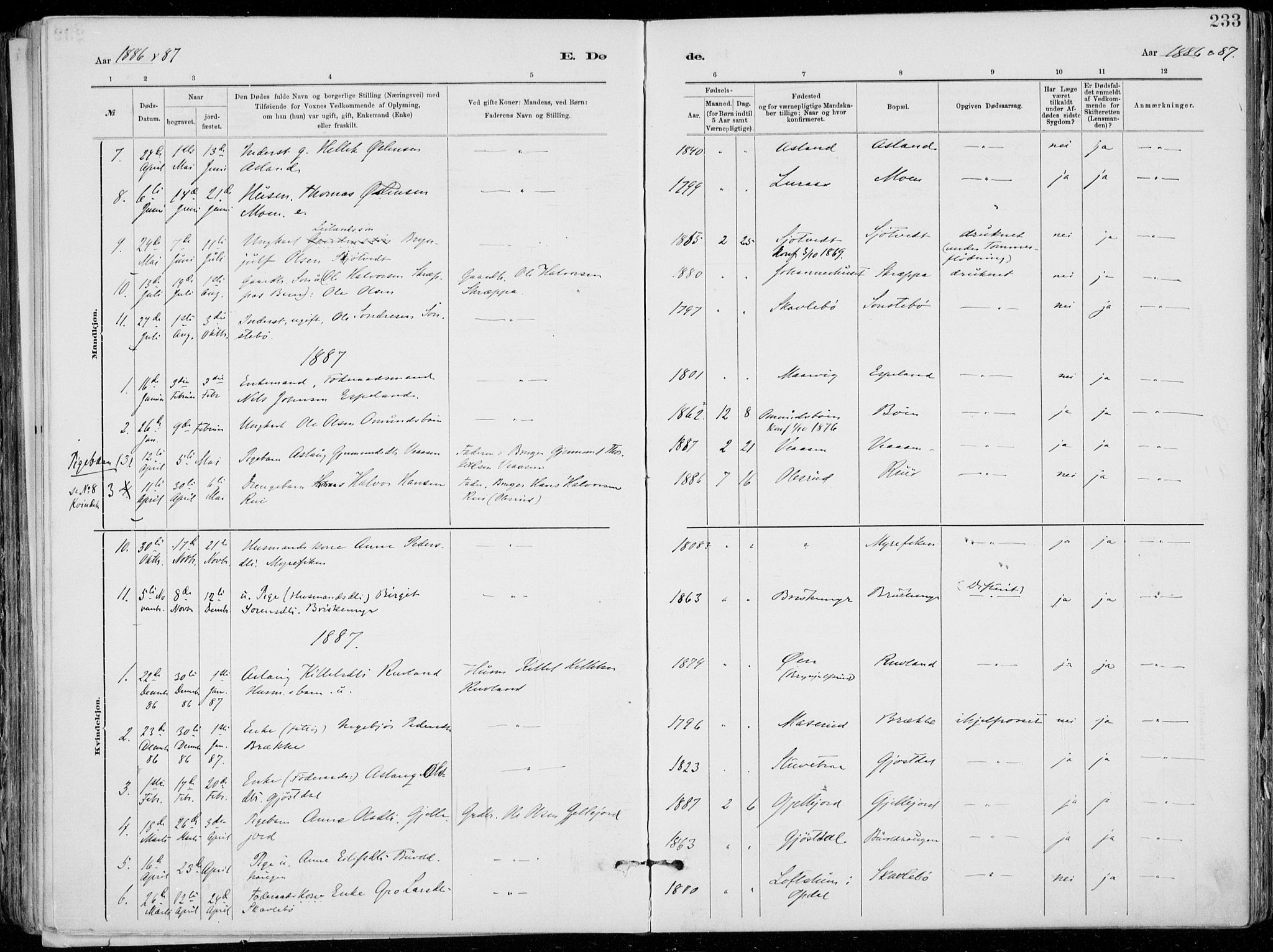 Tinn kirkebøker, SAKO/A-308/F/Fa/L0007: Parish register (official) no. I 7, 1878-1922, p. 233