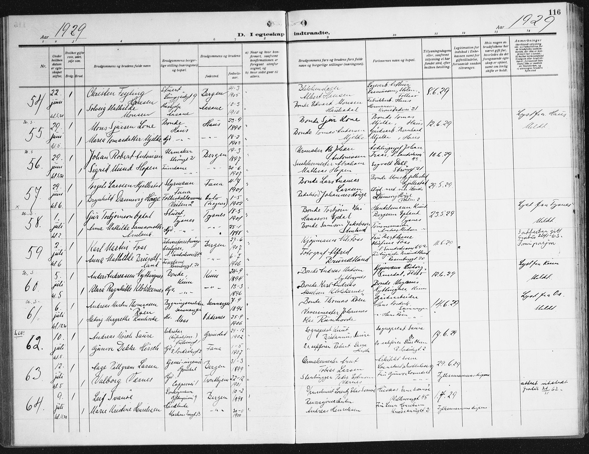 Domkirken sokneprestembete, AV/SAB-A-74801/H/Haa/L0039: Parish register (official) no. D 6, 1921-1937, p. 116