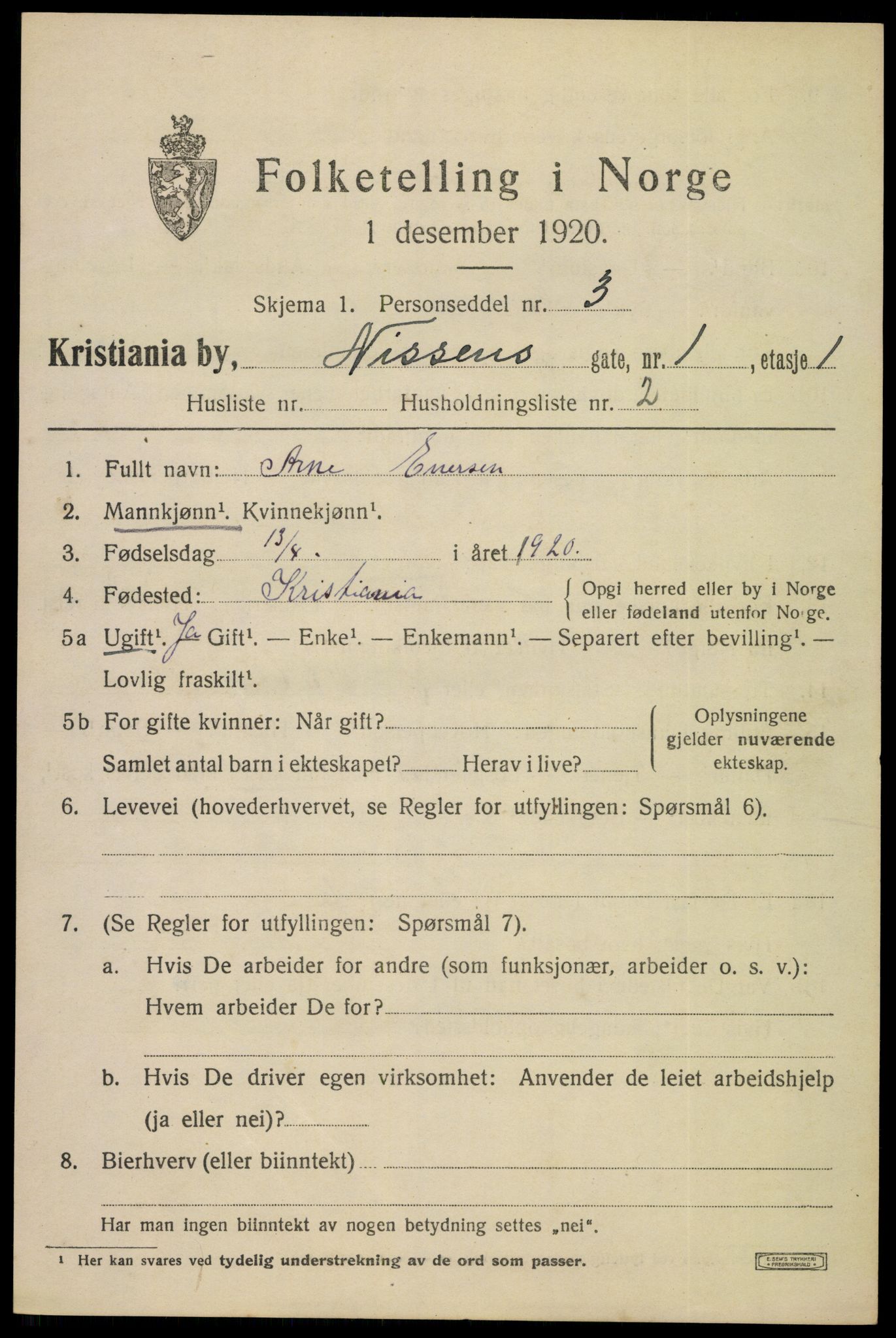 SAO, 1920 census for Kristiania, 1920, p. 417109