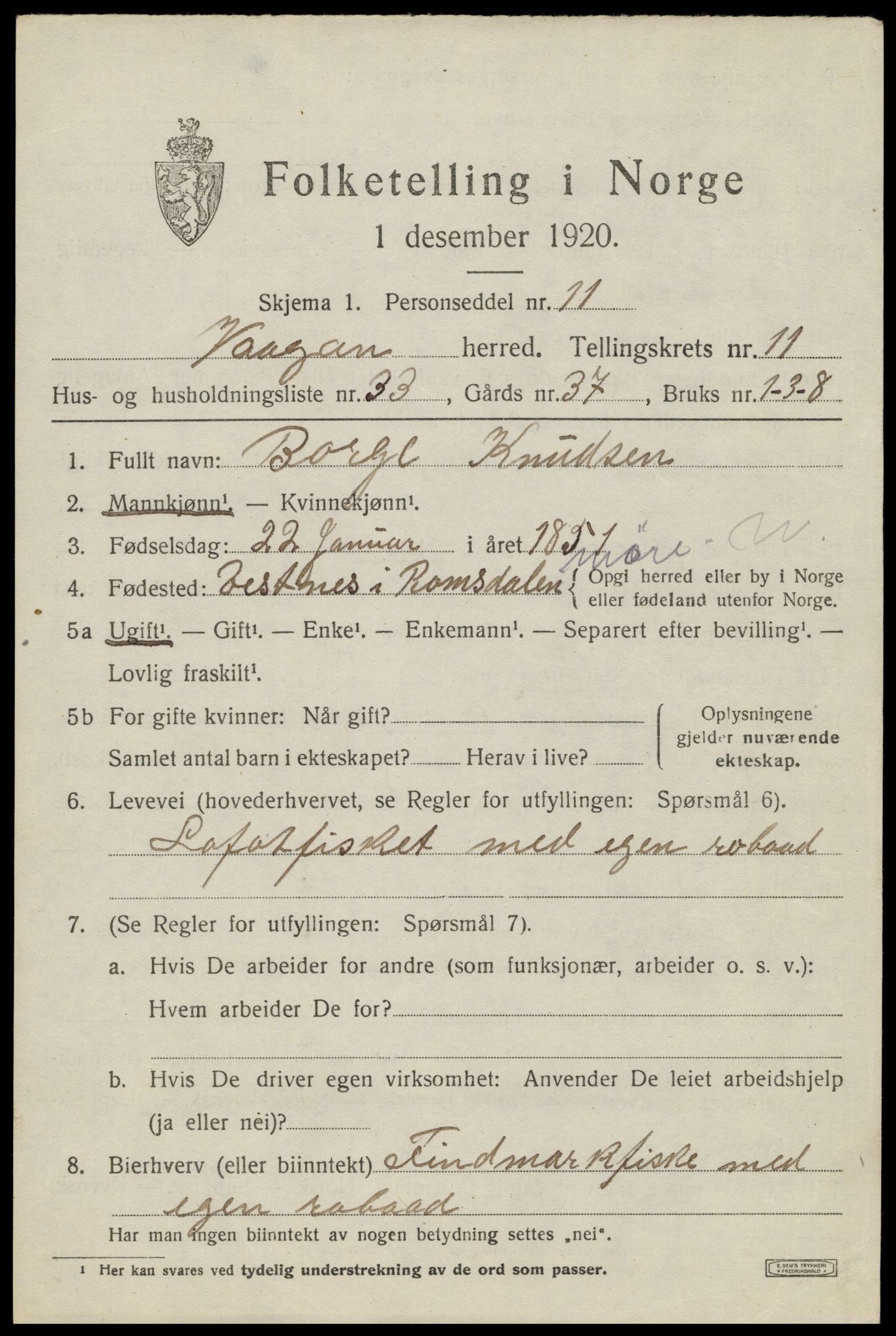 SAT, 1920 census for Vågan, 1920, p. 9941