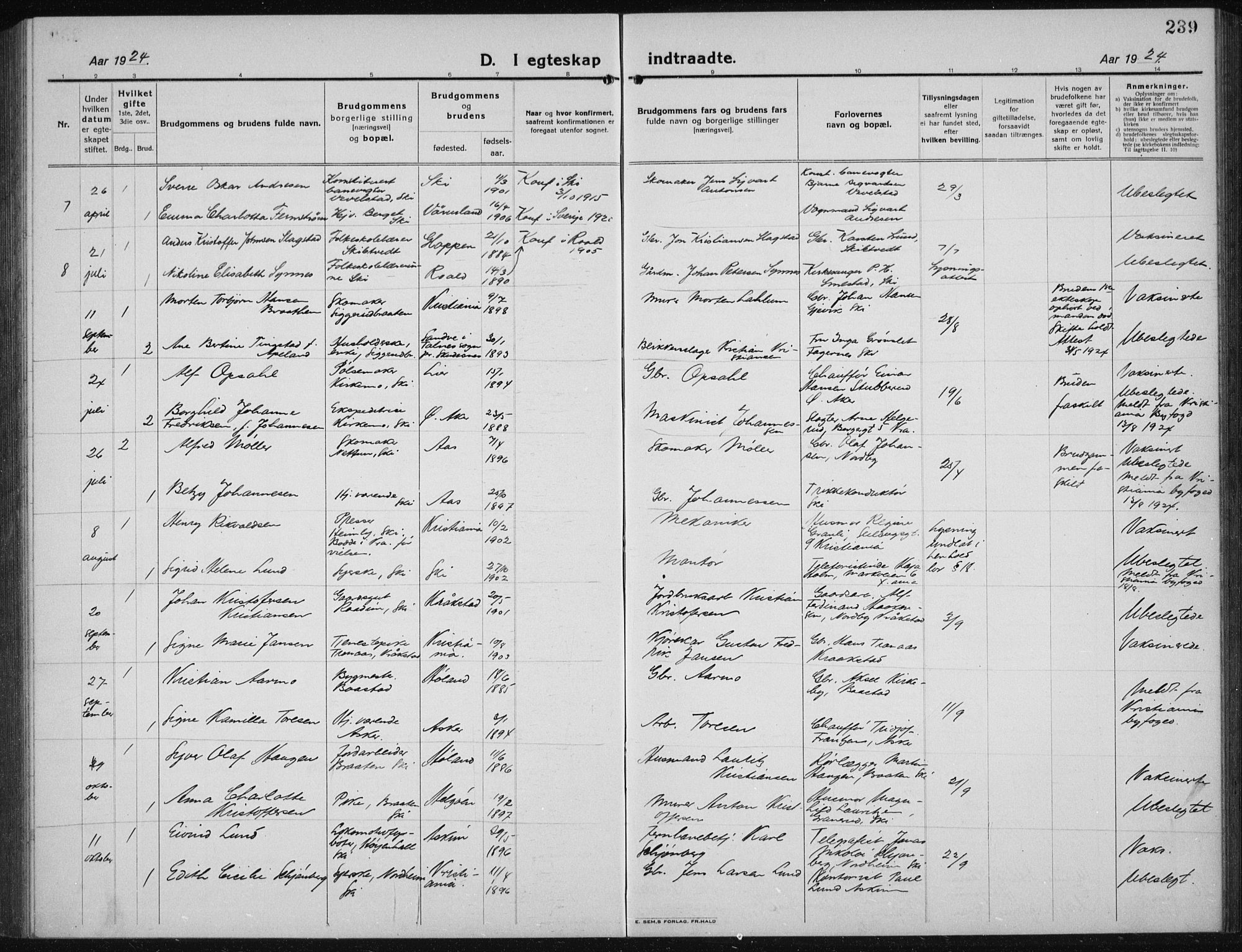 Kråkstad prestekontor Kirkebøker, AV/SAO-A-10125a/G/Gb/L0002: Parish register (copy) no. II 2, 1921-1941, p. 239