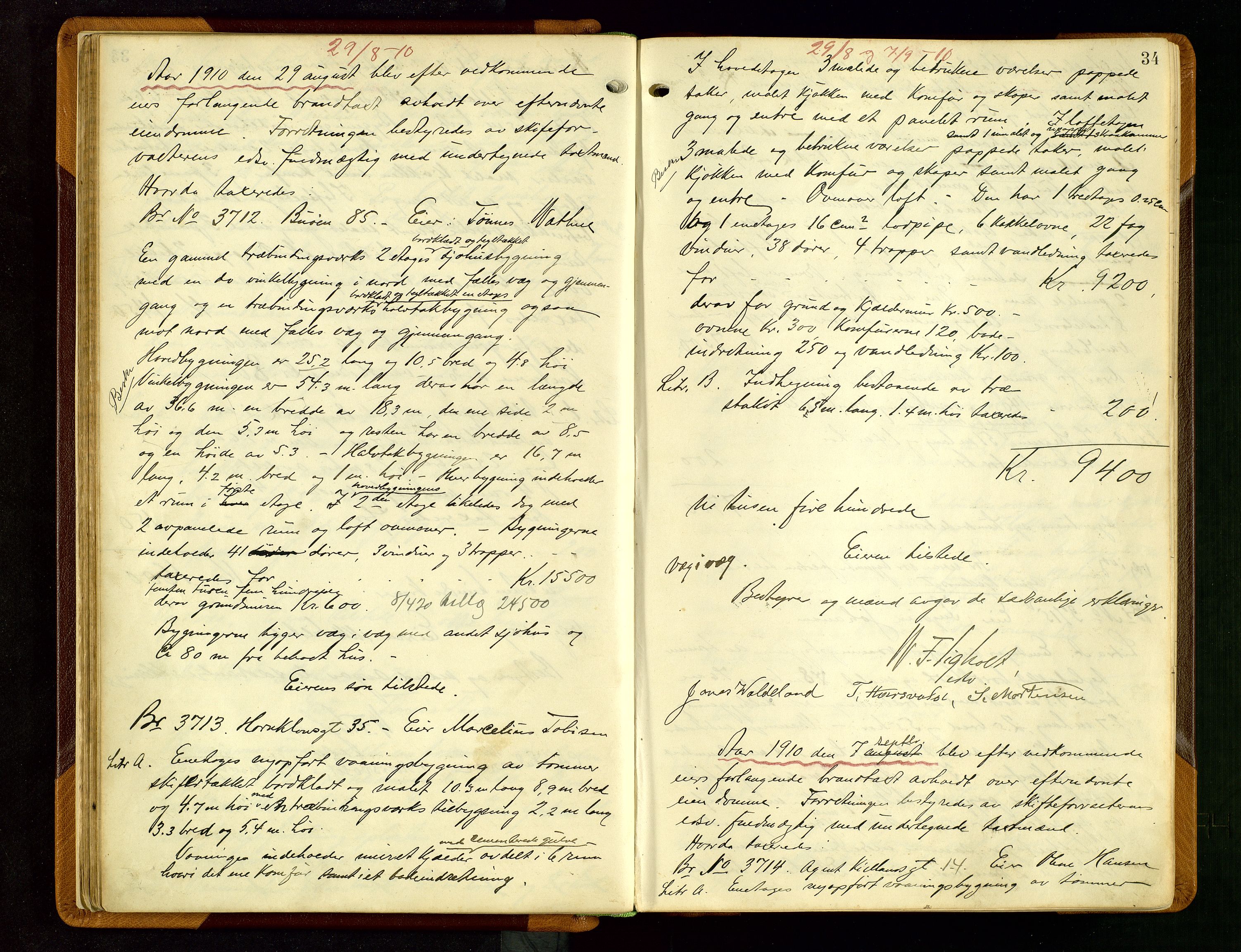 Norges Brannkasse Stavanger, AV/SAST-A-102143/F/Fd/L0010: Branntaksprotokoll nr. 21, 1910-1912, p. 33b-34a