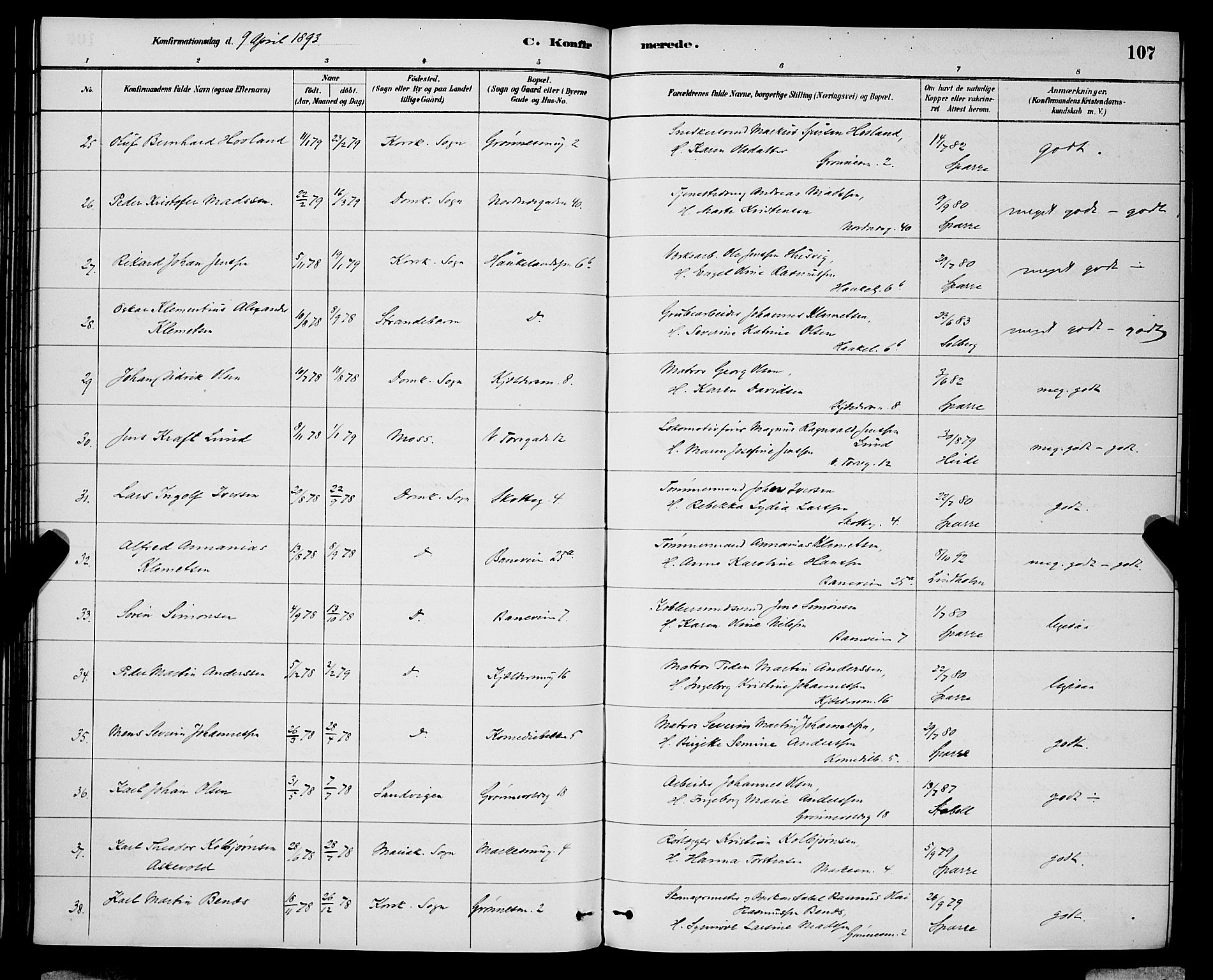 Domkirken sokneprestembete, AV/SAB-A-74801/H/Hab/L0024: Parish register (copy) no. C 4, 1880-1899, p. 107