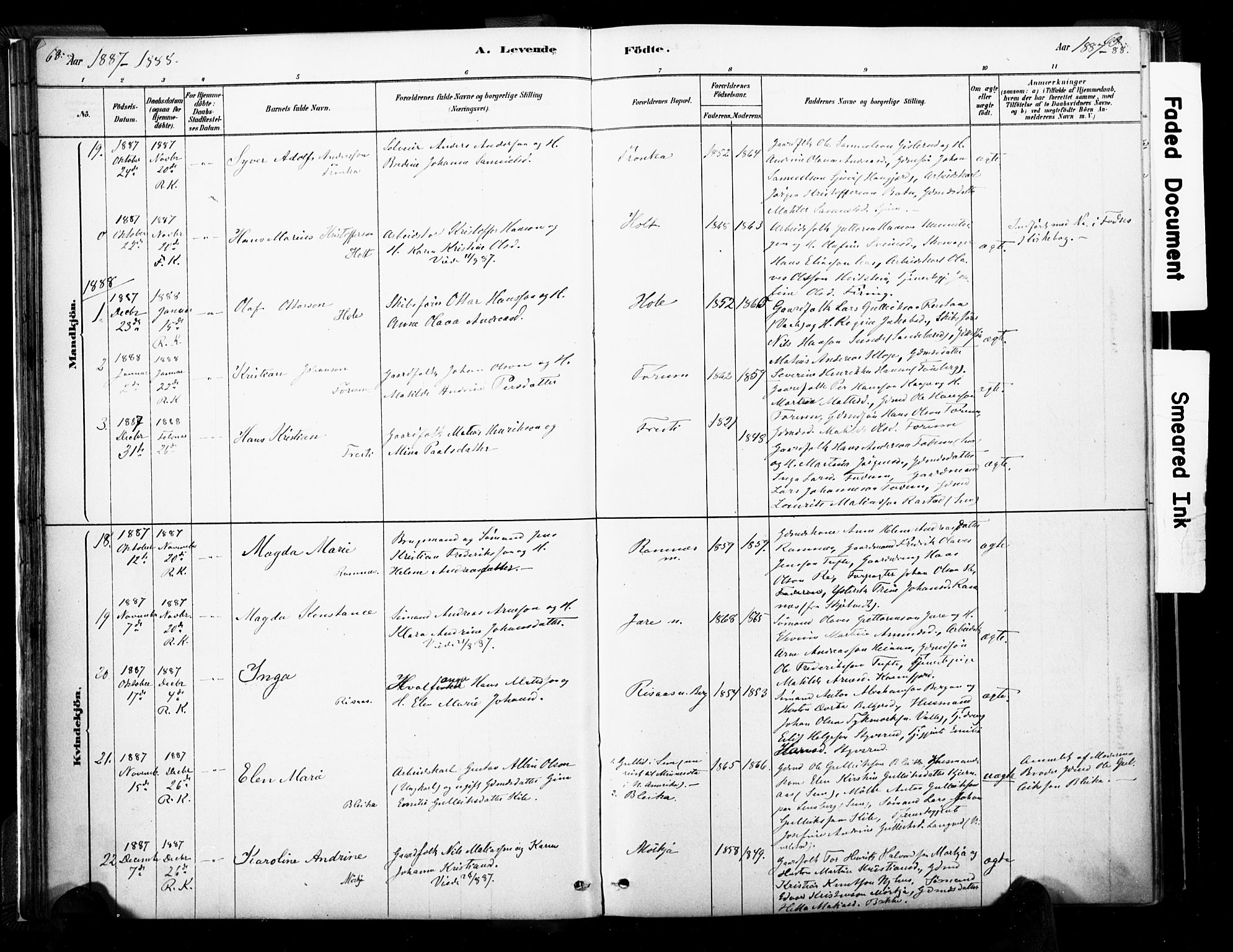 Ramnes kirkebøker, AV/SAKO-A-314/F/Fa/L0007: Parish register (official) no. I 7, 1878-1895, p. 68-69