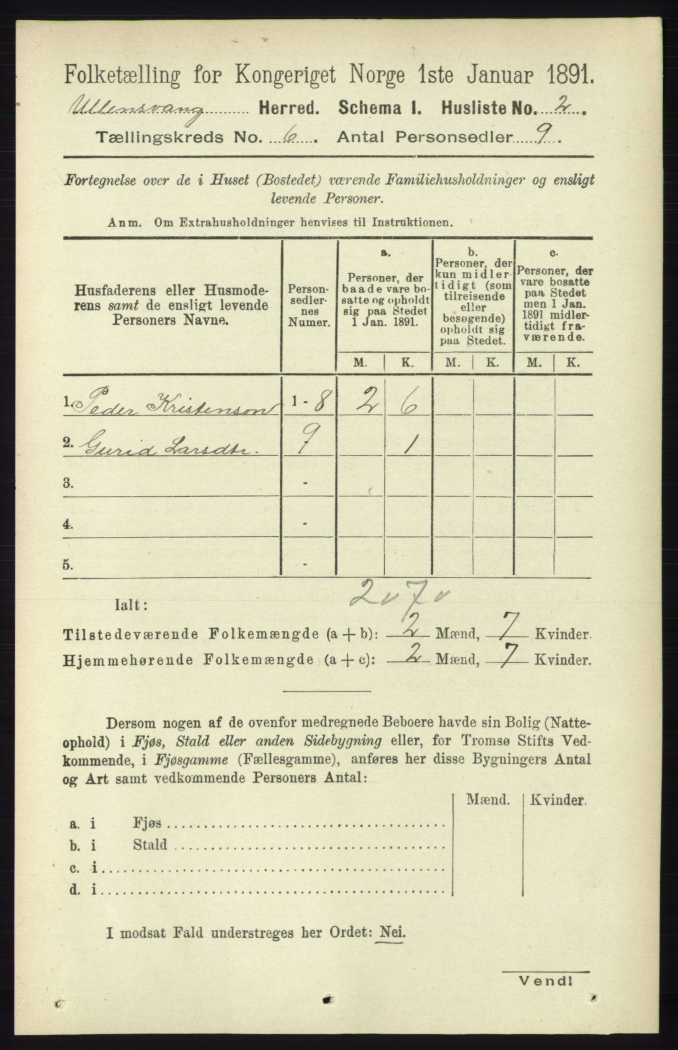 RA, 1891 census for 1230 Ullensvang, 1891, p. 1846