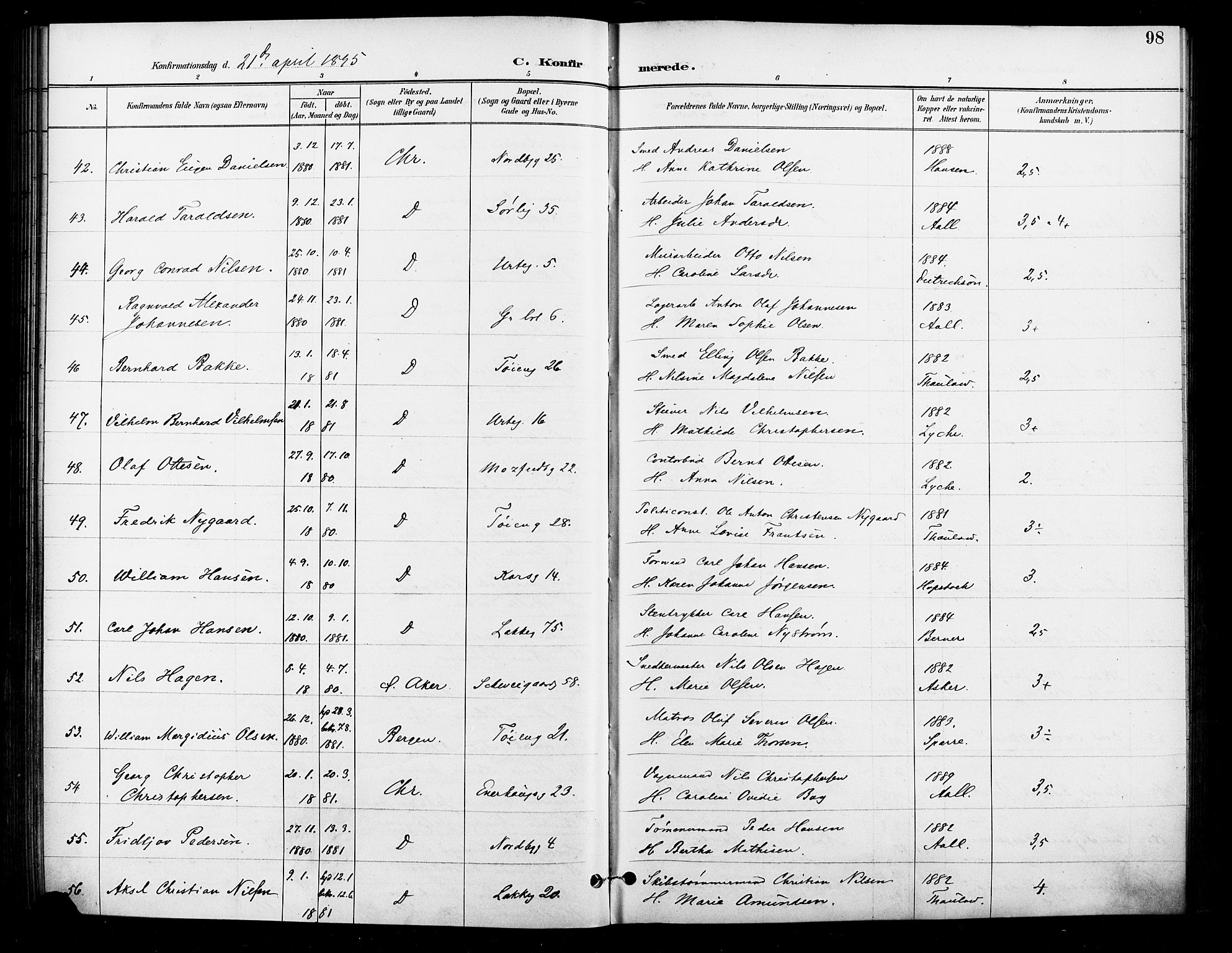 Grønland prestekontor Kirkebøker, AV/SAO-A-10848/F/Fa/L0011: Parish register (official) no. 11, 1892-1907, p. 98