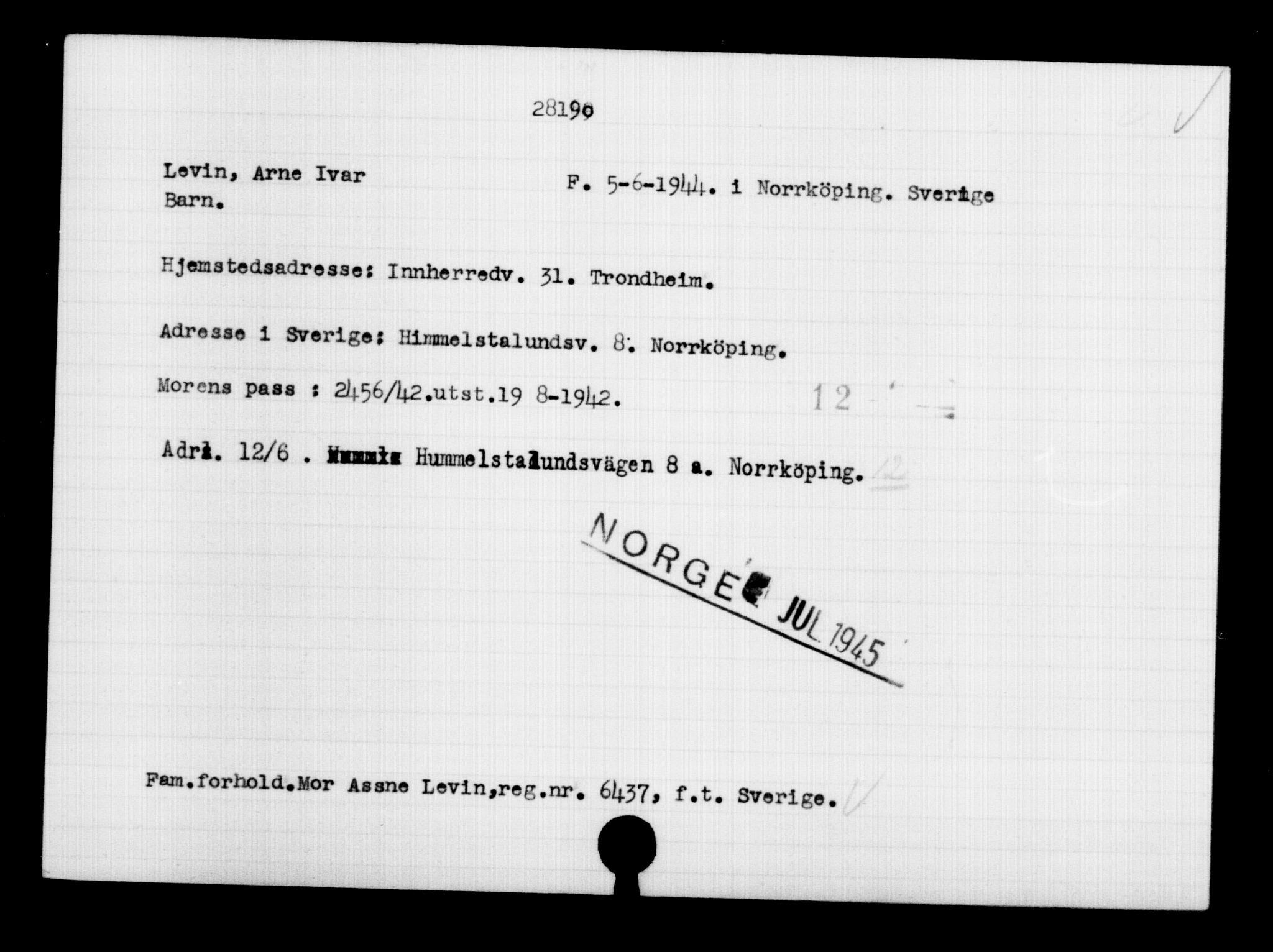 Den Kgl. Norske Legasjons Flyktningskontor, AV/RA-S-6753/V/Va/L0011: Kjesäterkartoteket.  Flyktningenr. 25300-28349, 1940-1945, p. 3073