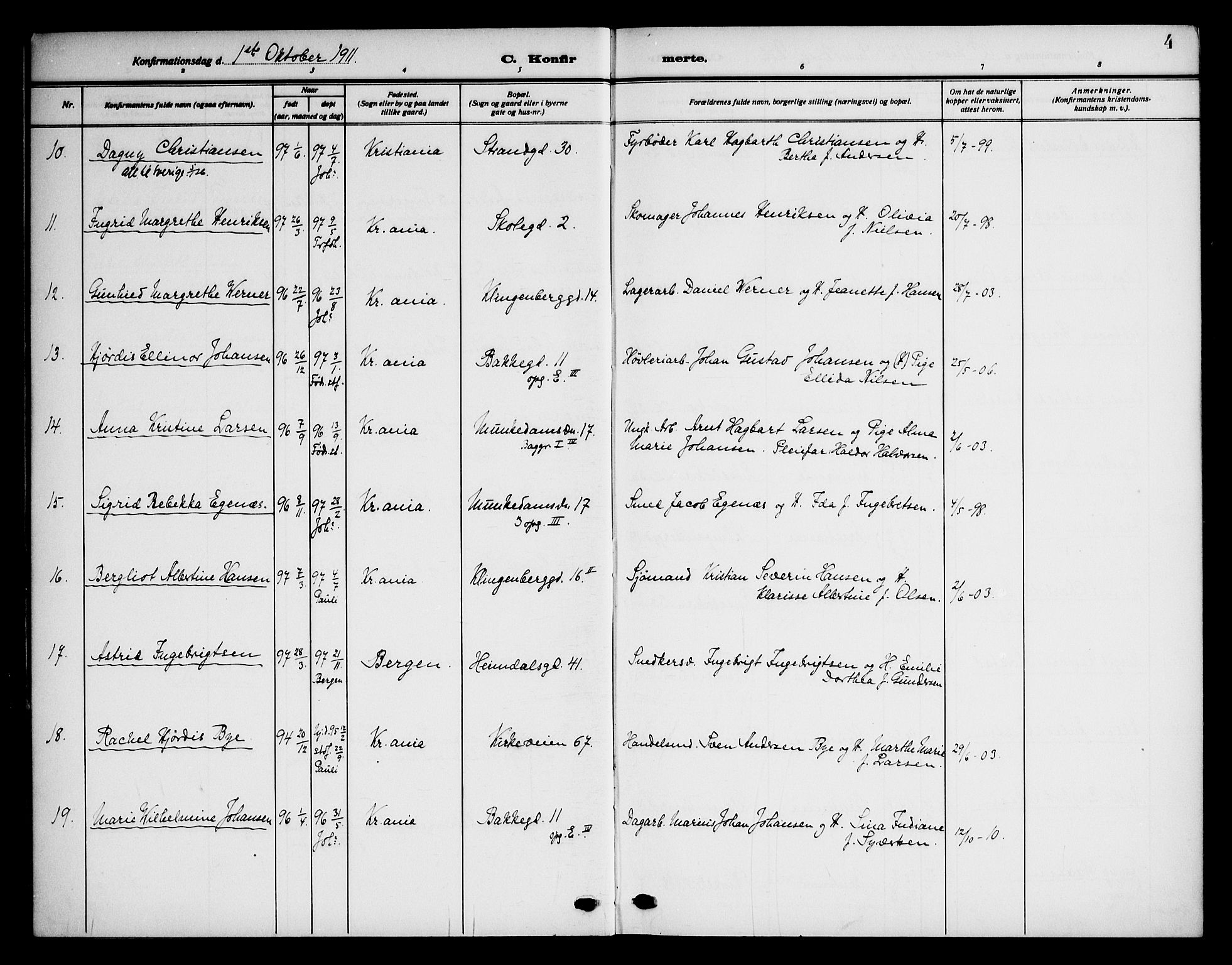 Piperviken prestekontor Kirkebøker, AV/SAO-A-10874/F/L0001: Parish register (official) no. 1, 1911-1958, p. 4