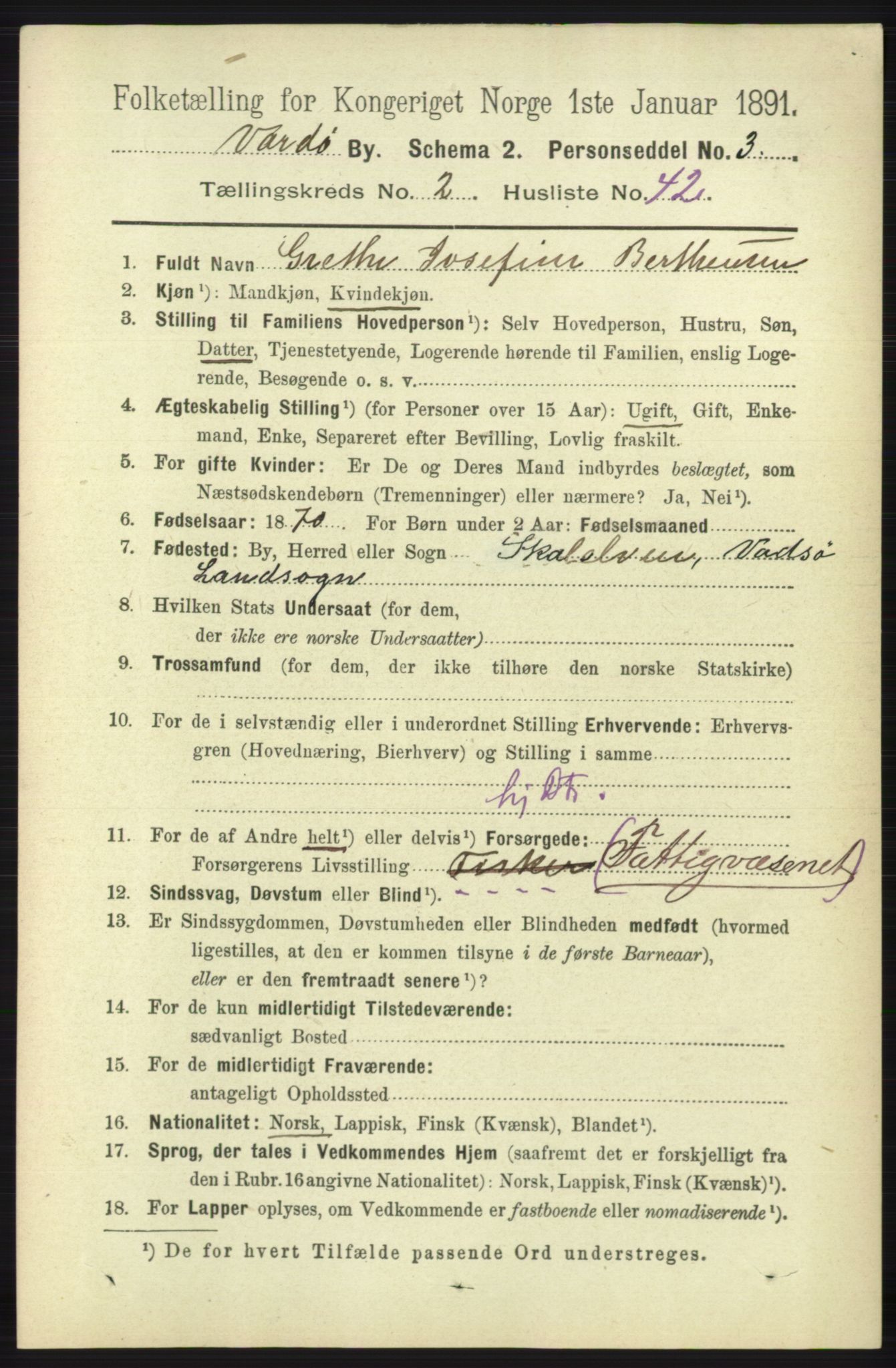 RA, 1891 census for 2002 Vardø, 1891, p. 1473