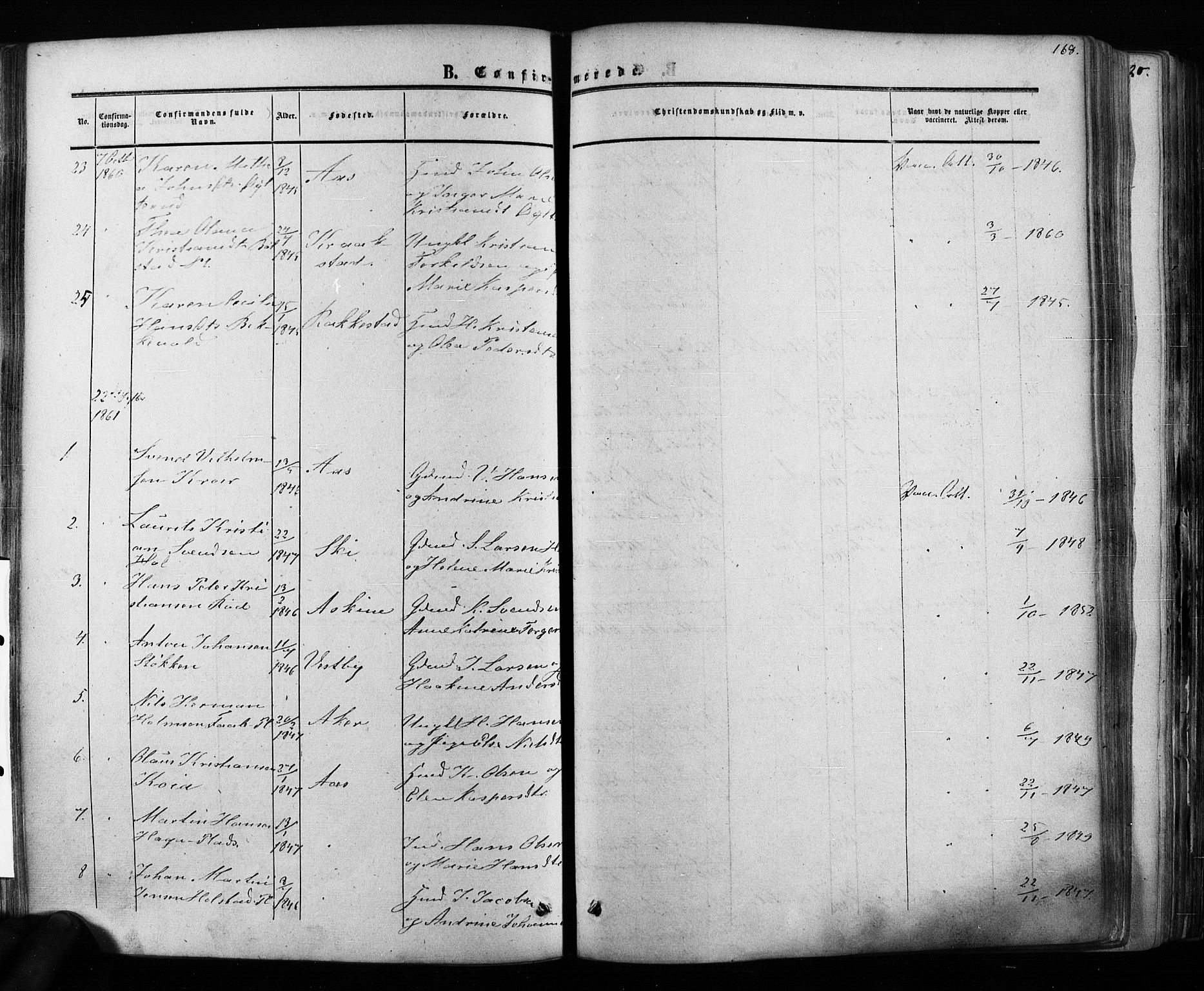 Ås prestekontor Kirkebøker, AV/SAO-A-10894/F/Fa/L0007: Parish register (official) no. I 7, 1854-1870, p. 168