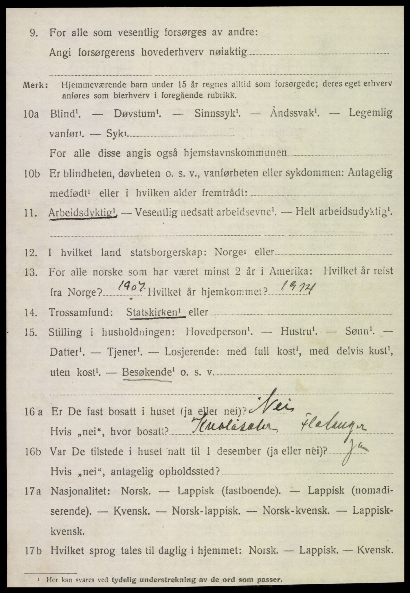 SAT, 1920 census for Flatanger, 1920, p. 1609