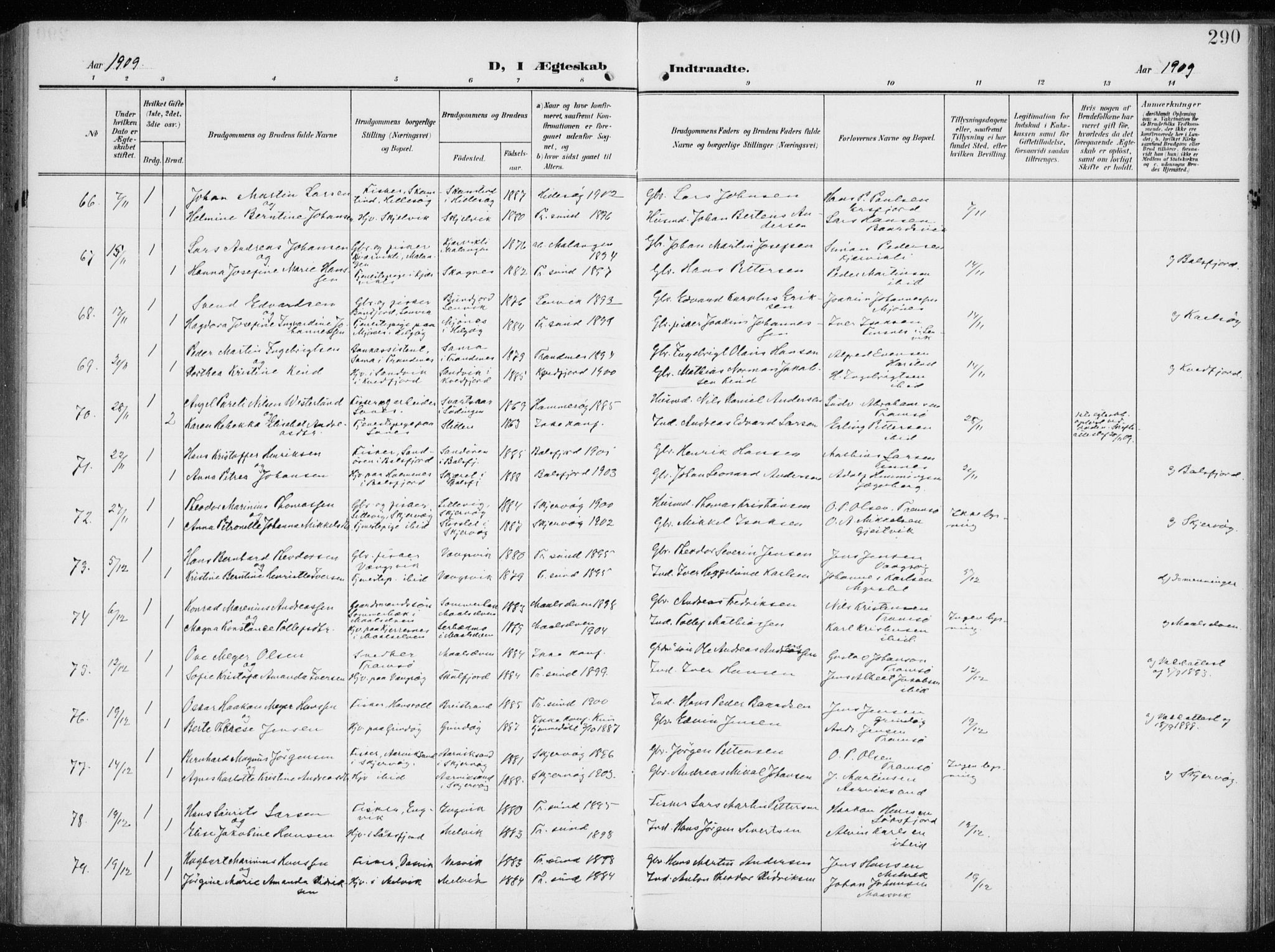 Tromsøysund sokneprestkontor, AV/SATØ-S-1304/G/Ga/L0007kirke: Parish register (official) no. 7, 1907-1914, p. 290